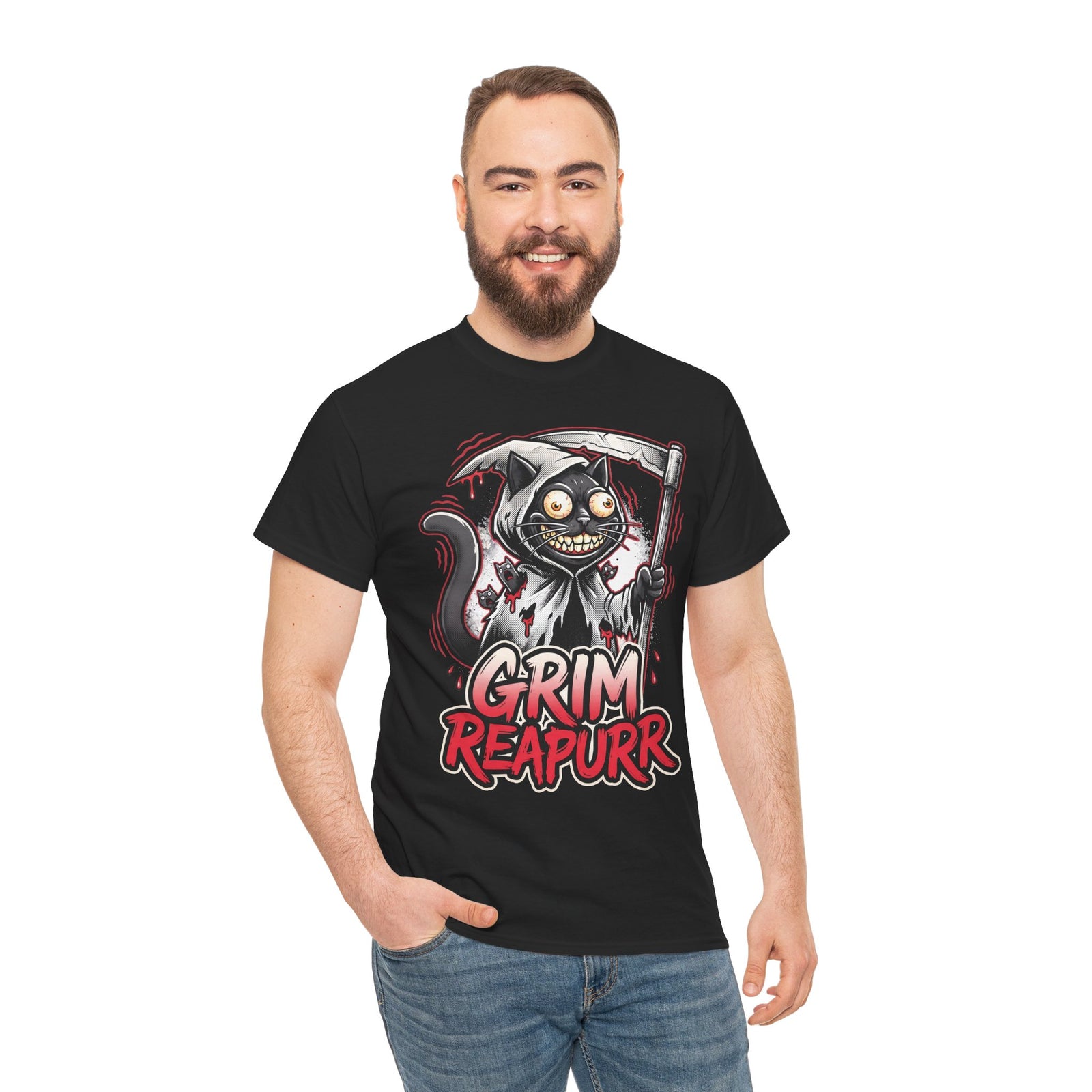 Grim Reapurr Black Cat Scythe Shirt — Funny Gothic Reaper T-Shirt