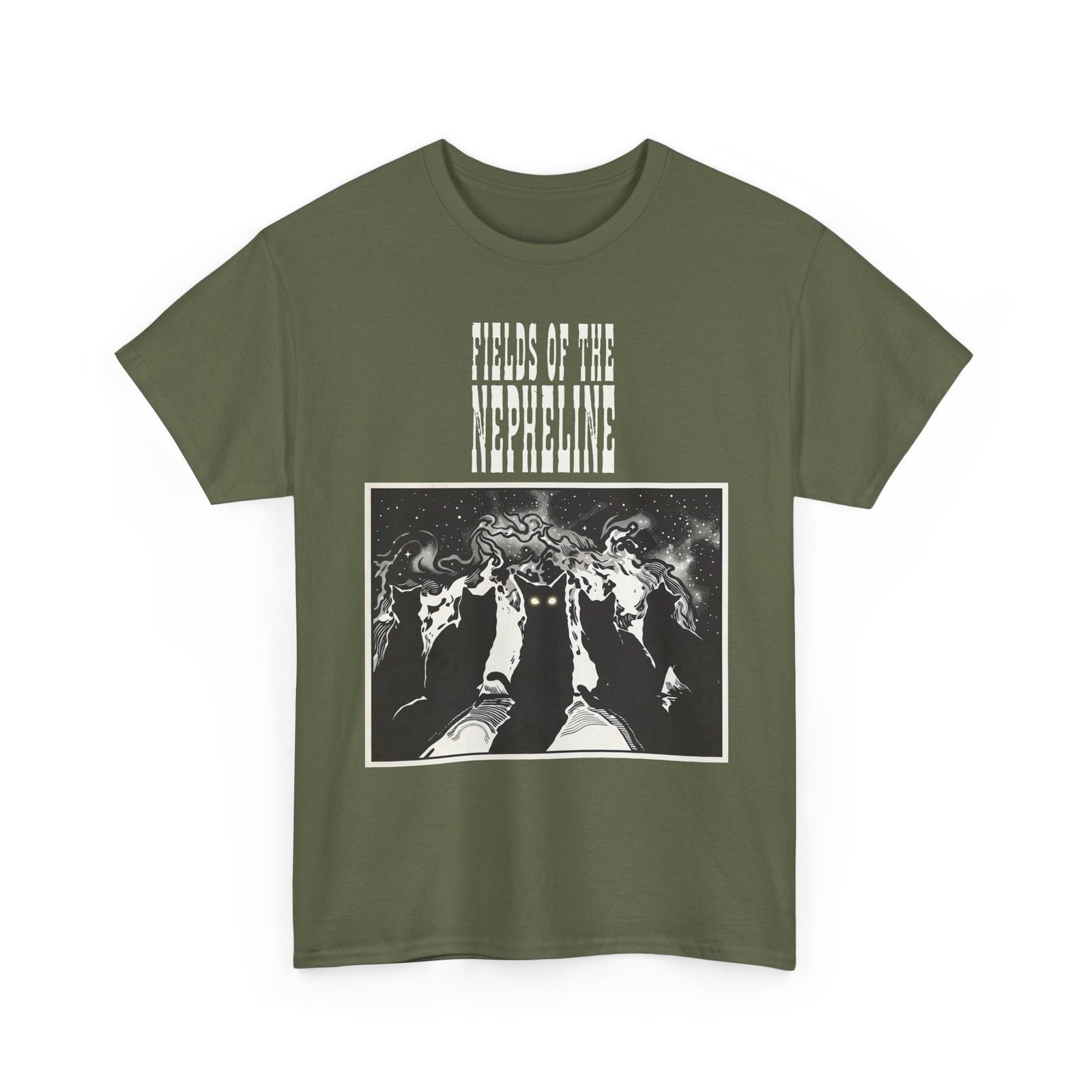 Black Cat Nepheline Graphic Tee — Gothic Band-Style Black T-Shirt