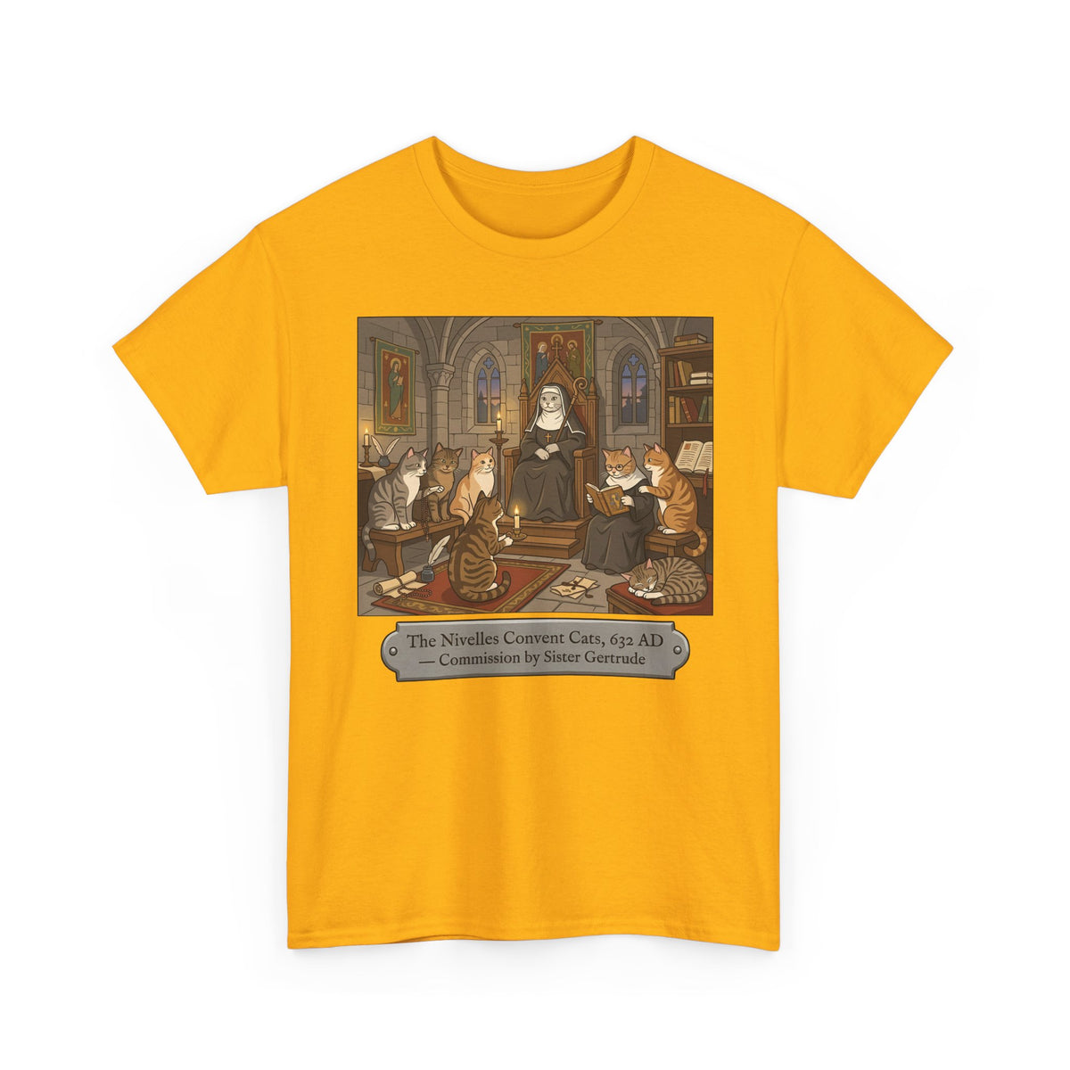 Nivelles Convent Cats T-Shirt — Vintage-Inspired Cat Illustration Tee