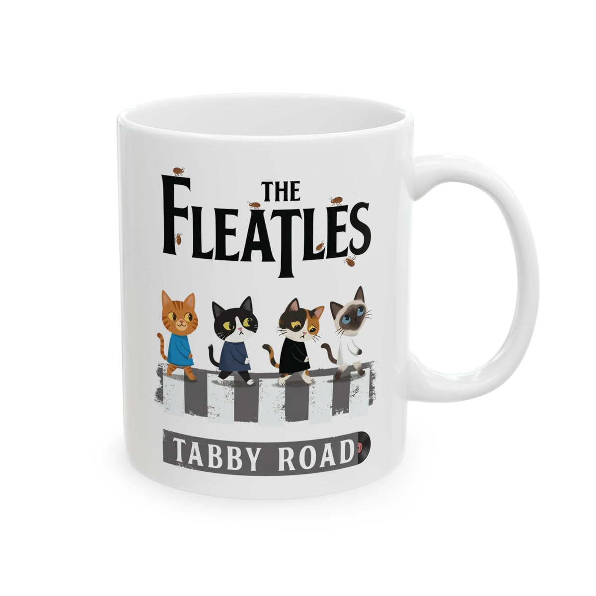 Fleatles Parody Cat Ceramic Mug — Retro Beatles-Inspired Cat Band Mug