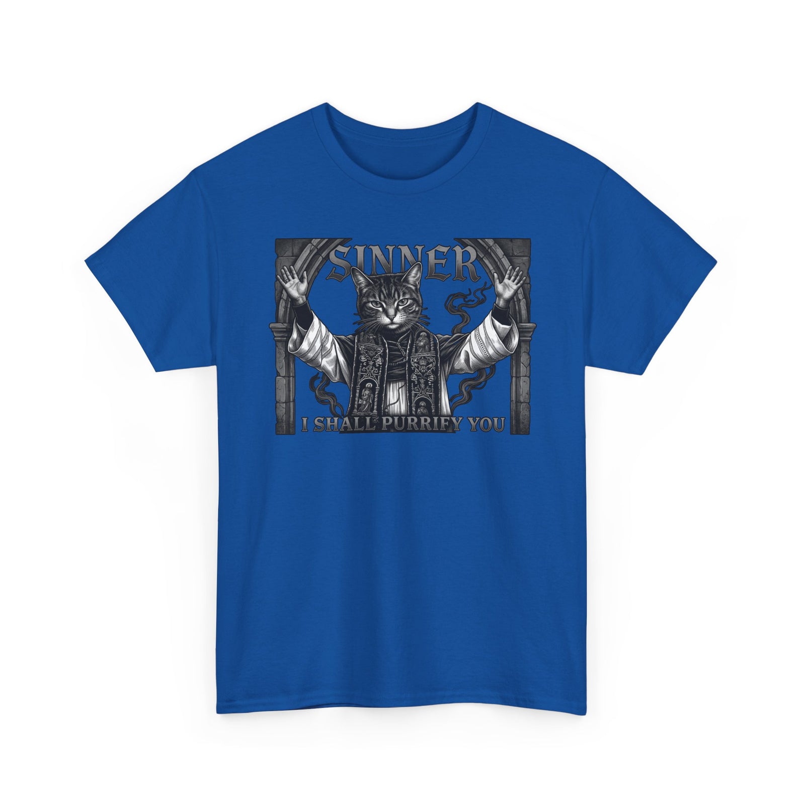 Sinner Shall I Purrify You Cat Tee — 'Purriest' Funny Gothic Cat Shirt