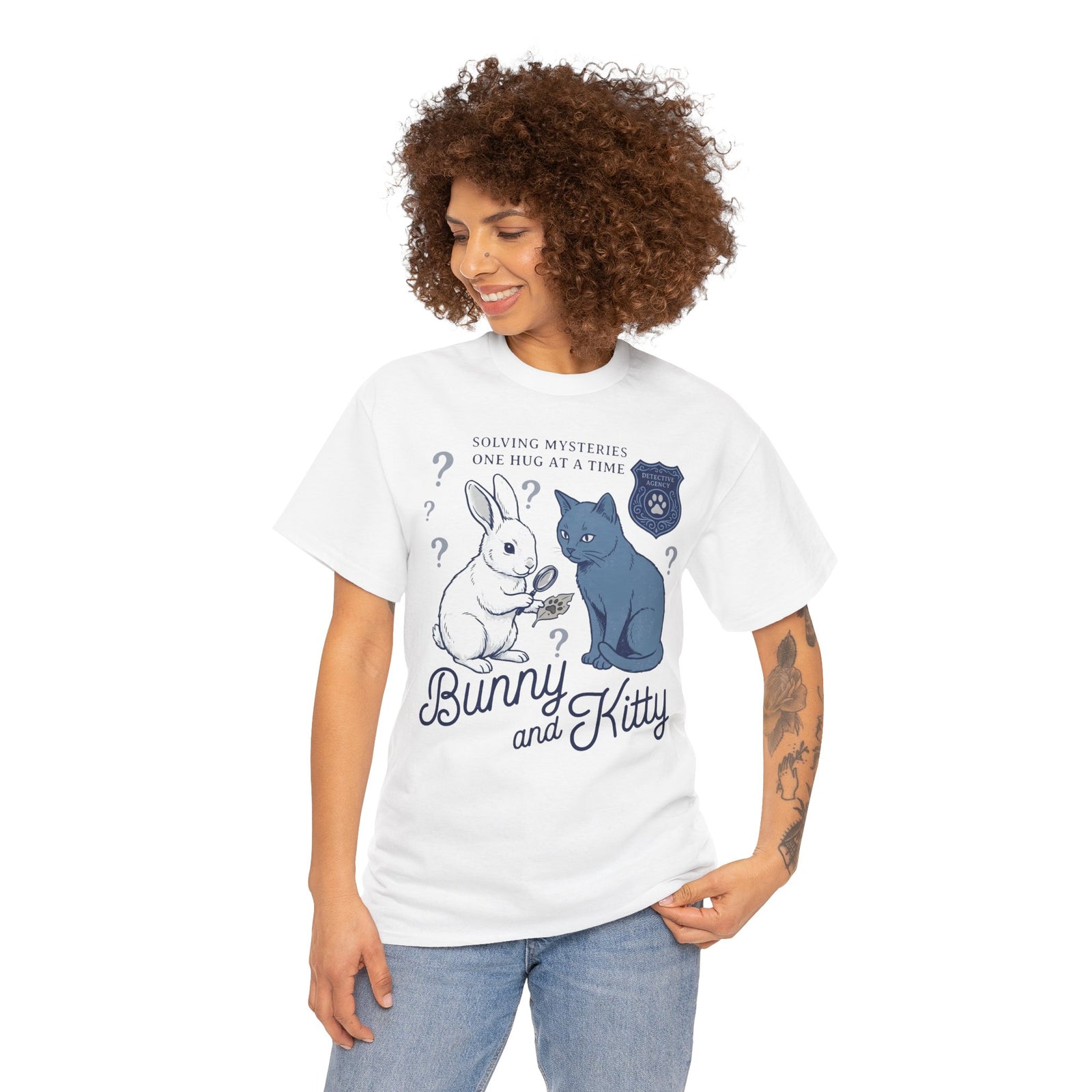 Detective Bunny & Kitty T-Shirt — Cute 'Solving Mysteries One Hug At A Time' Tee
