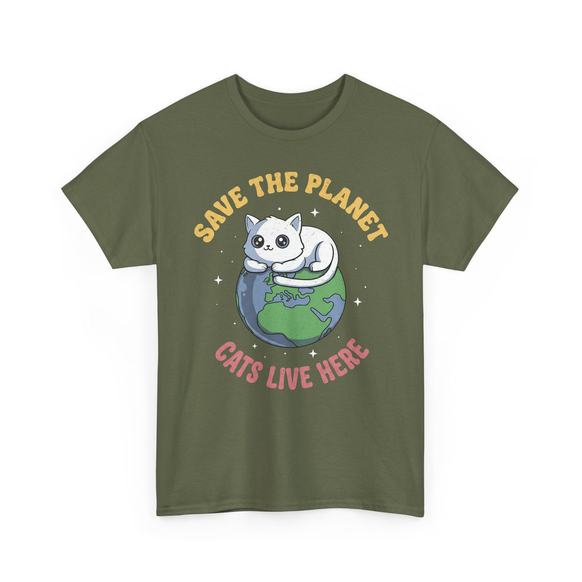 Save The Planet Cats Live Here T-Shirt — Cute White Cat Earth Tee