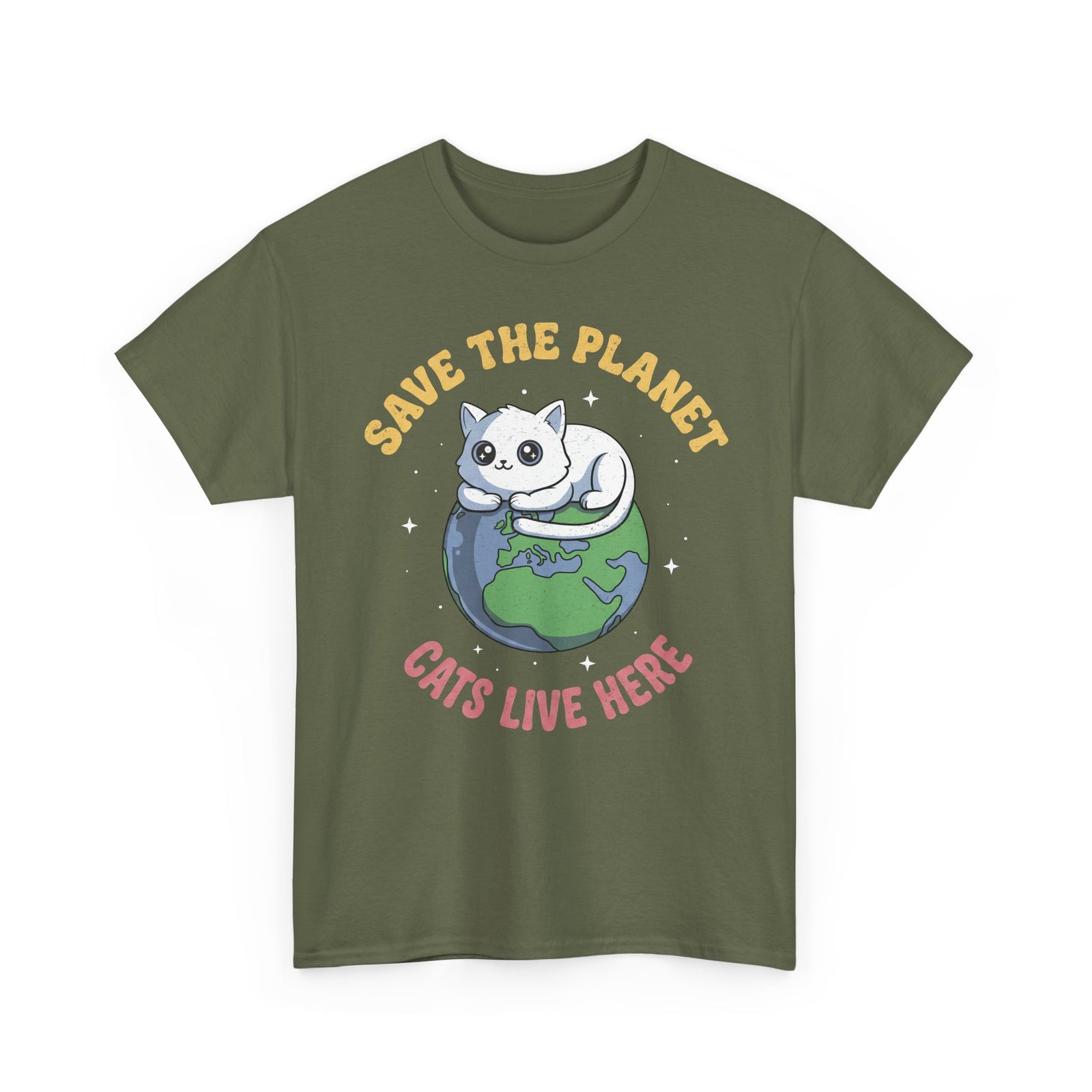 Save The Planet Cats Live Here T-Shirt — Cute White Cat Earth Tee