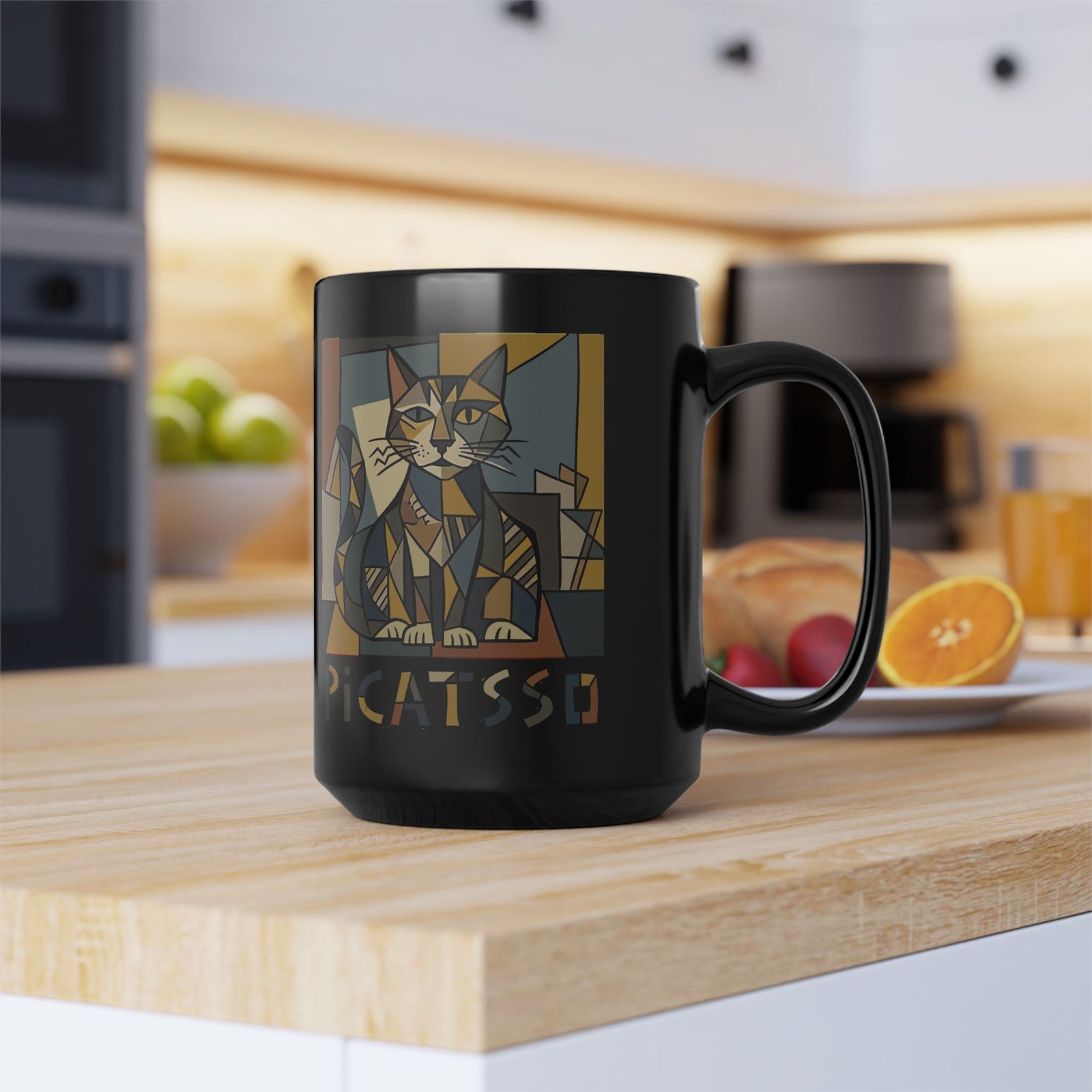 Picatsso Cat Art Black Mug — Playful Cat Picasso Design