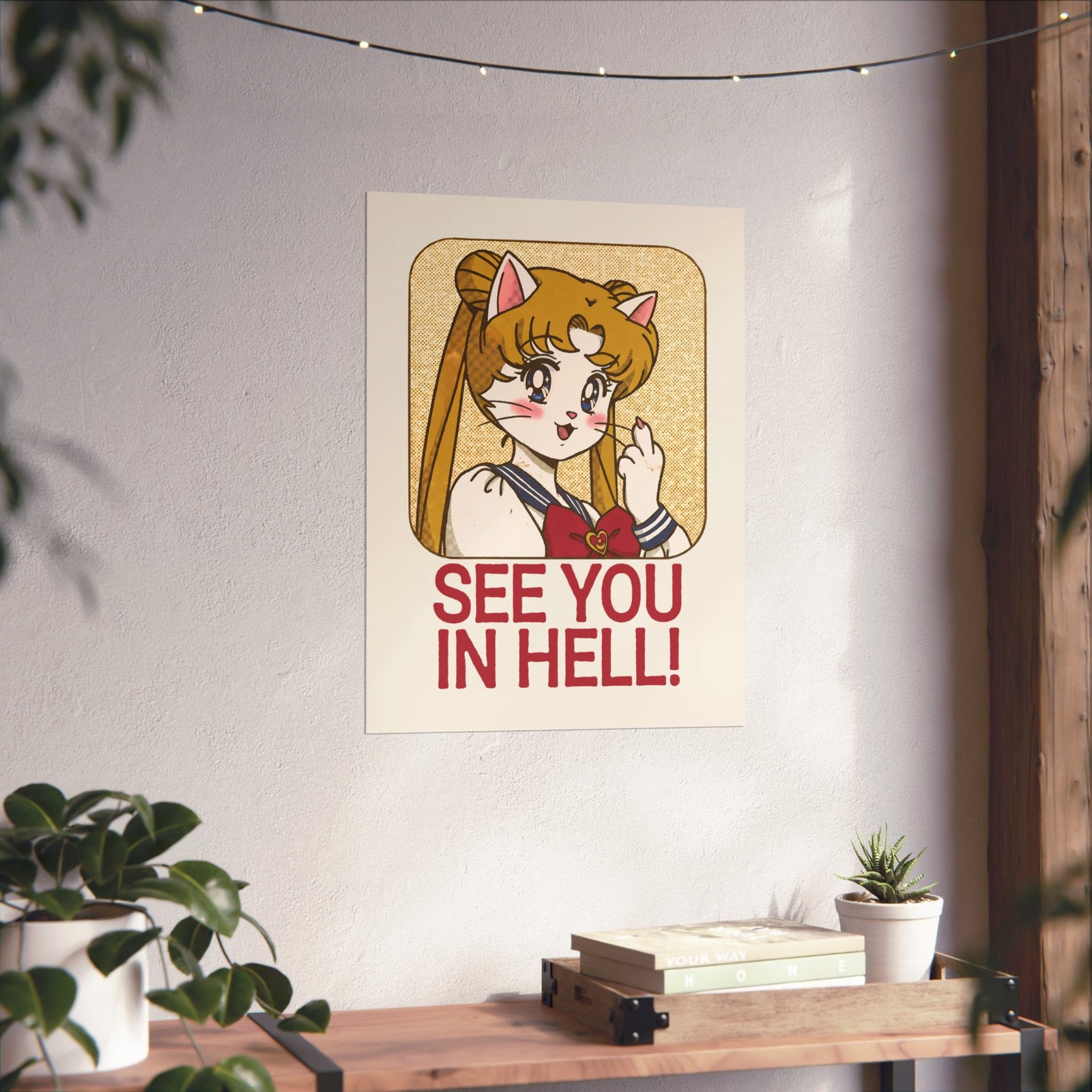 See You In Hell Anime Cat Poster — Cute Magical Girl Parody Graphic