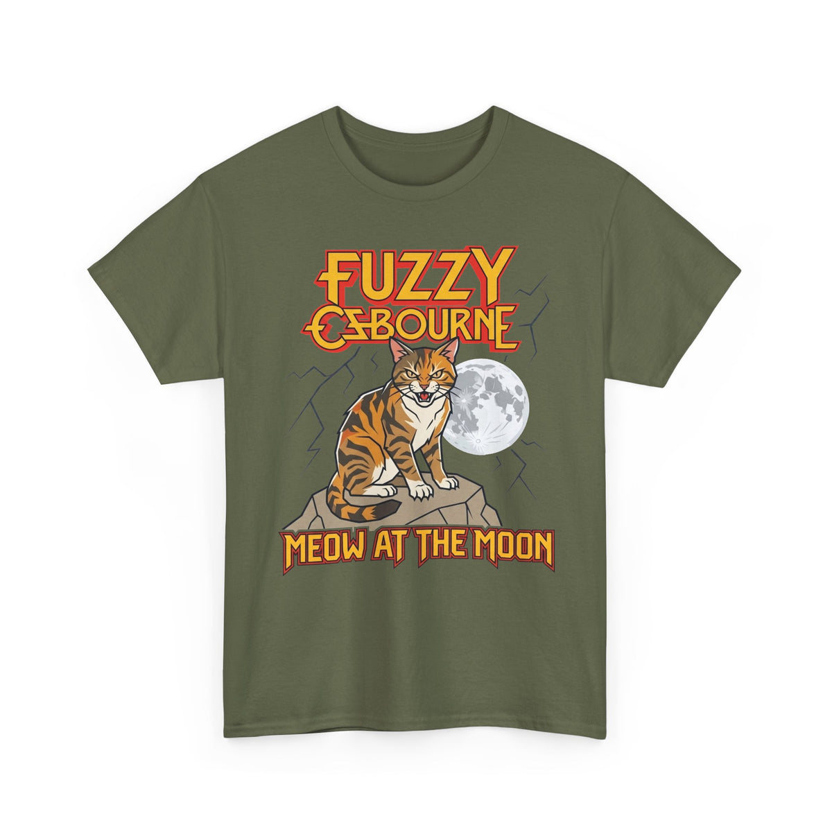 Fuzzy Osbourne "Meow at the Moon" Graphic Tee - Retro Cat Band Shirt