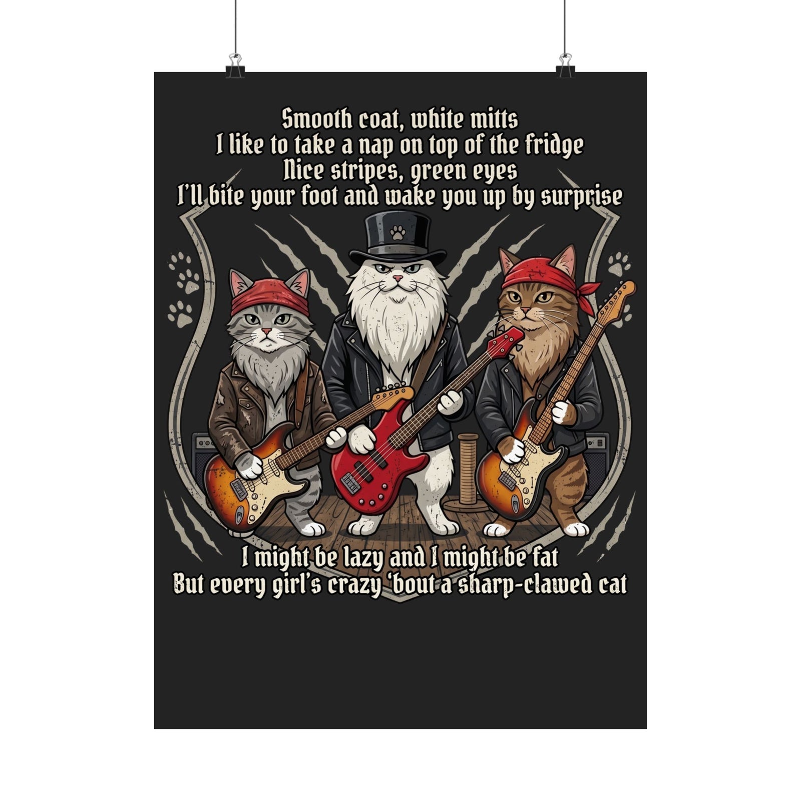 Cat Rock Band T‑Poster — "I Might Be Lazy" Funny Guitar Cats Poster