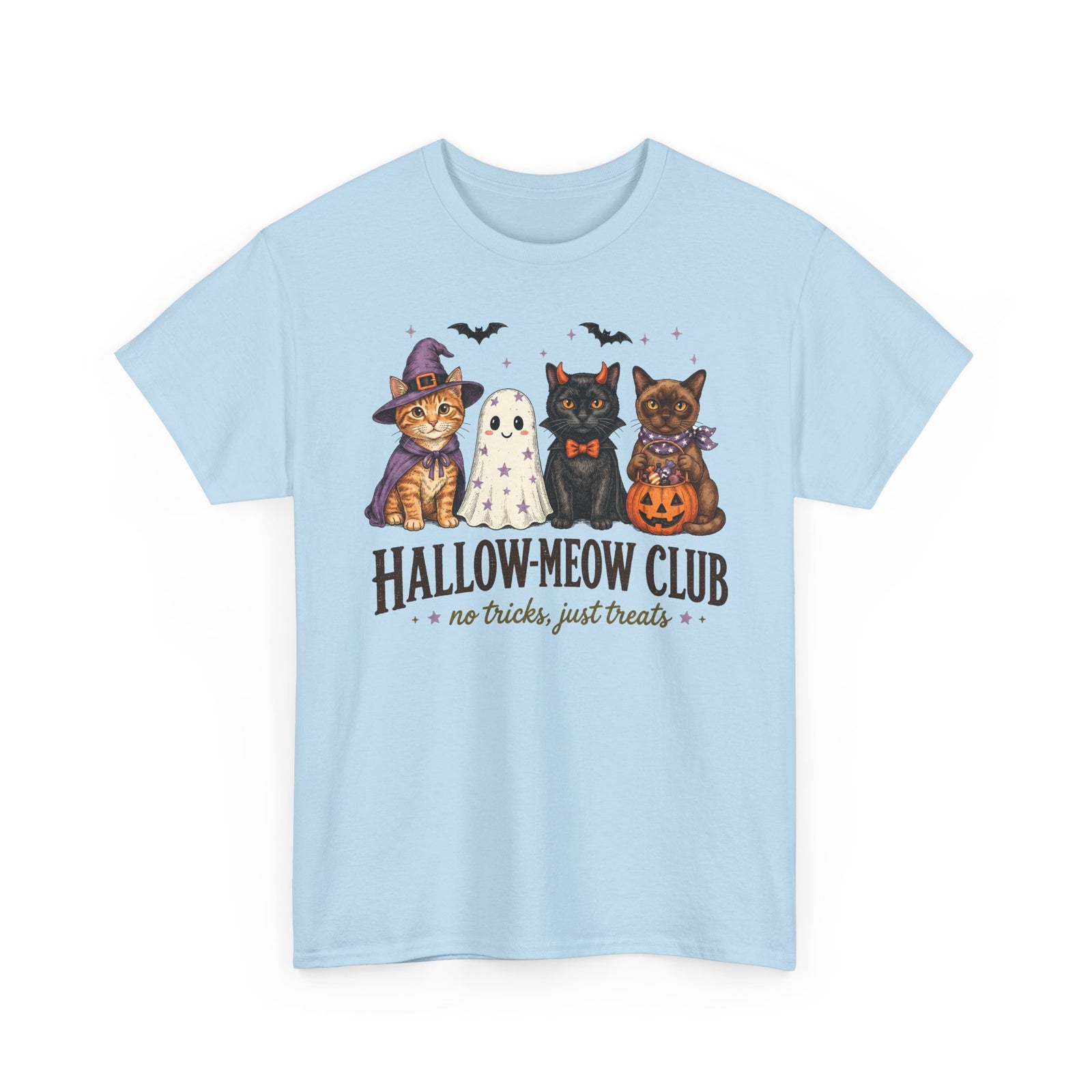 Hallow-Meow Club No Tricks Just Treats T-Shirt — Spooky Cute Cat Costume Tee