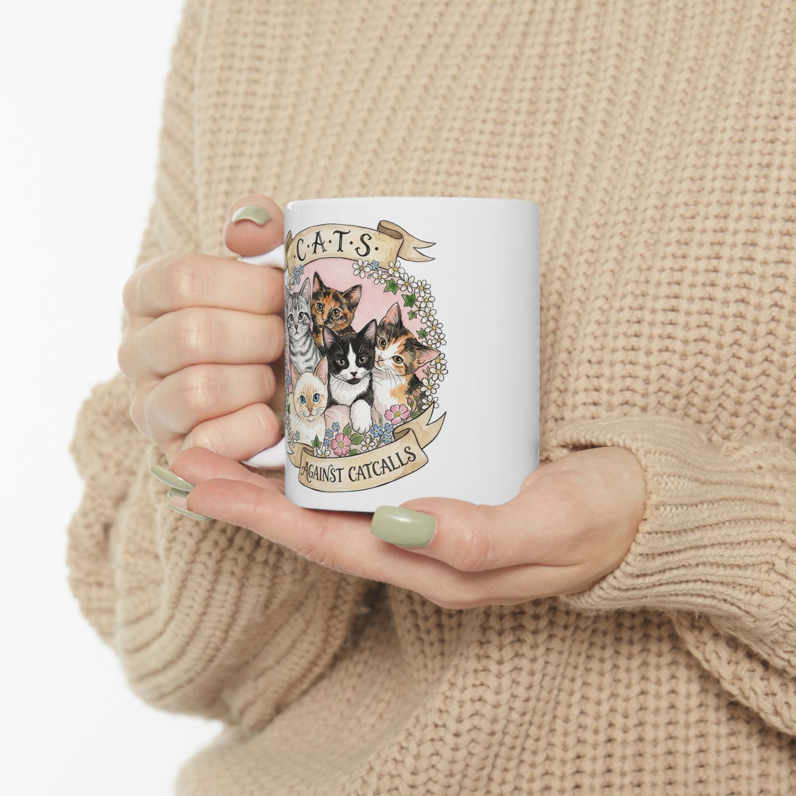 Cat Against Catcalls Ceramic Mug — Feminist Anti-Harassment Mug