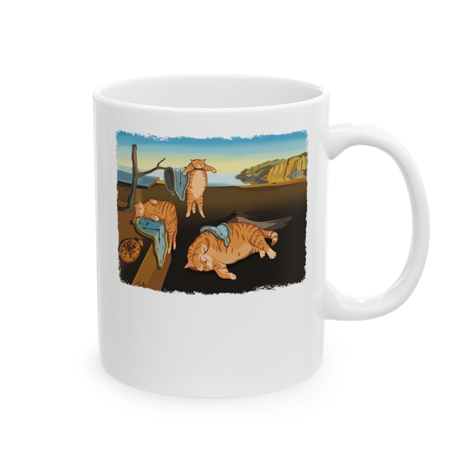 The Purrsistence of Memory Ceramic Mug — Surreal Cat Art Mug