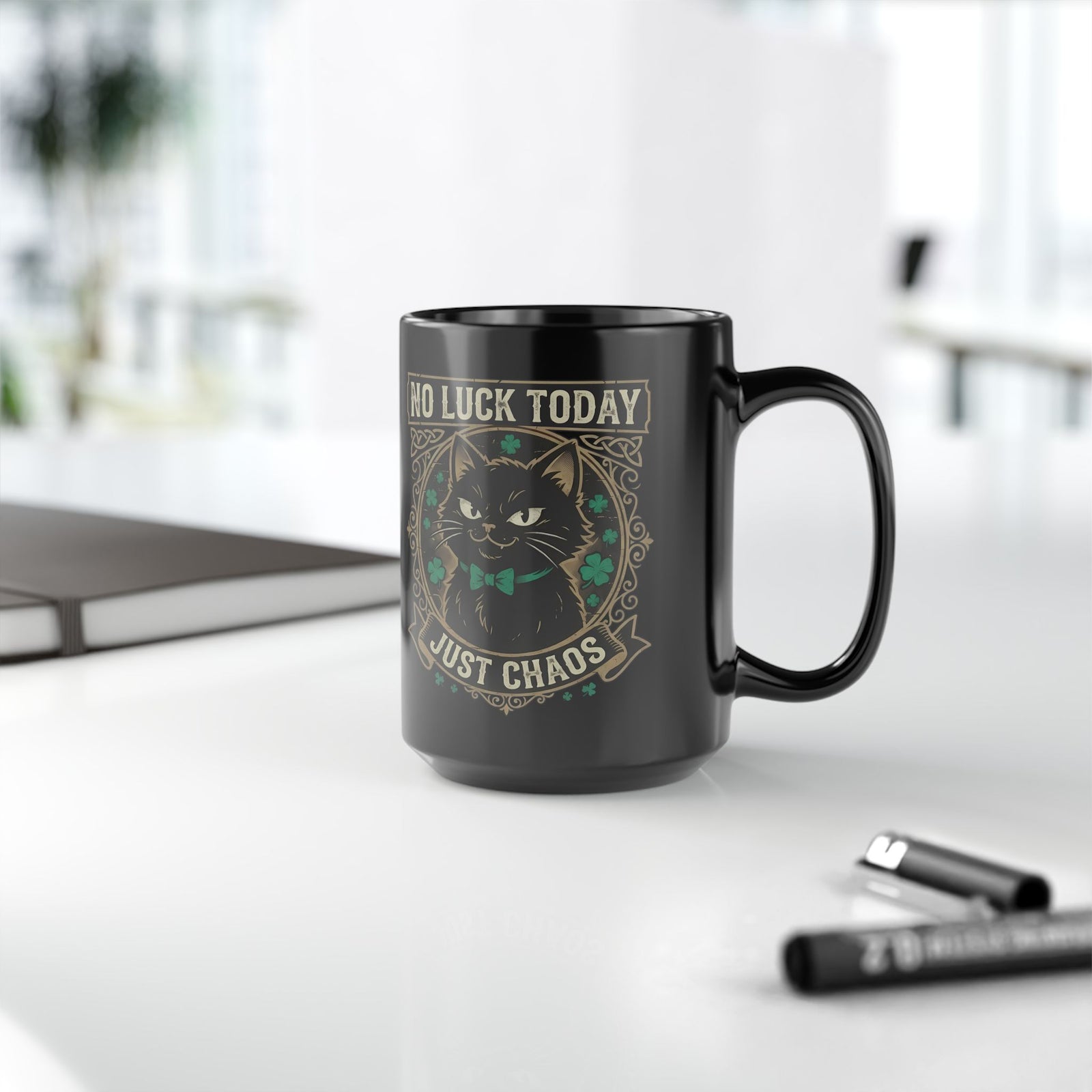 No Luck Today, Just Chaos — Black Cat Black Mug