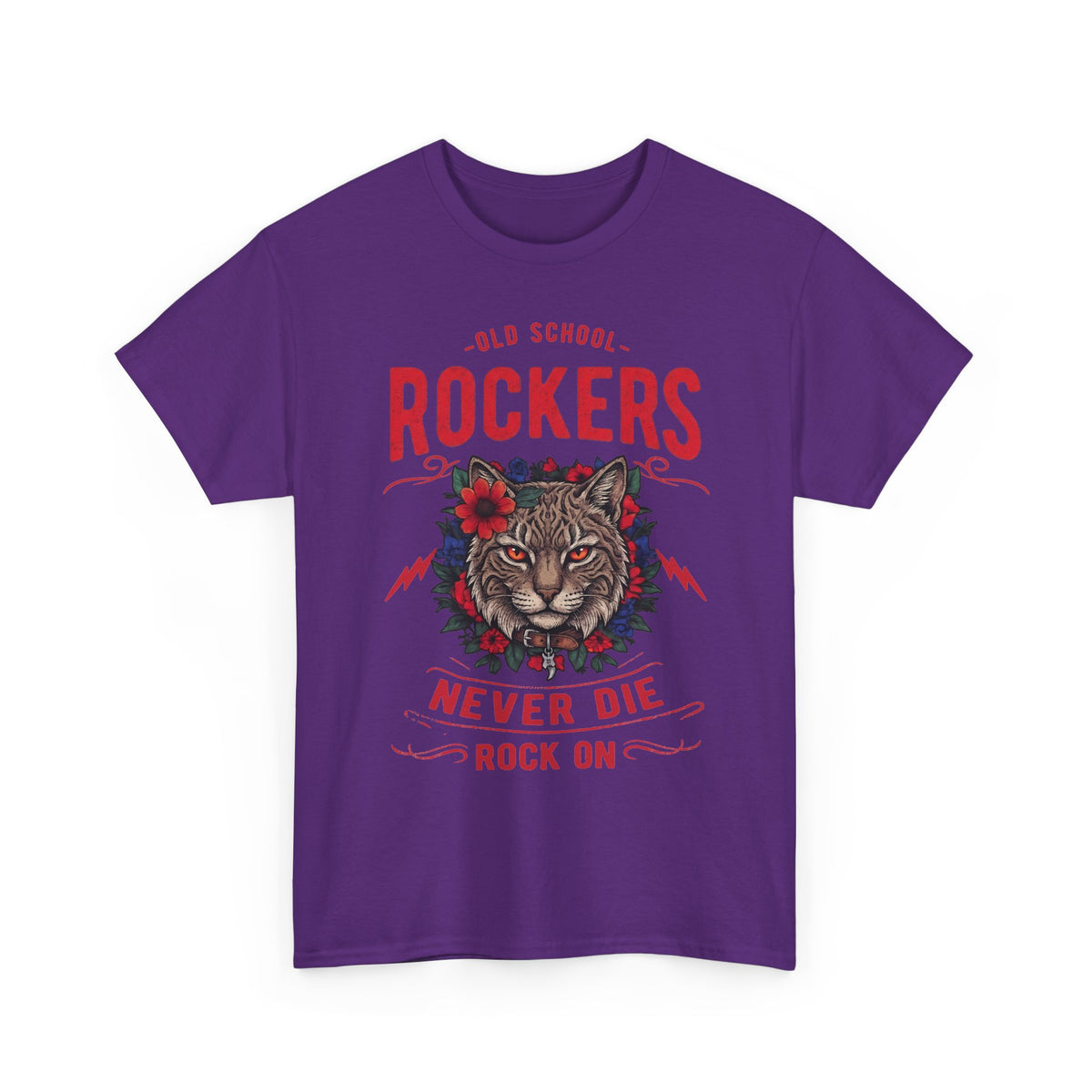 Old School Rockers Never Die Cat T-Shirt — Heavy Metal Rocker Feline Graphic Tee