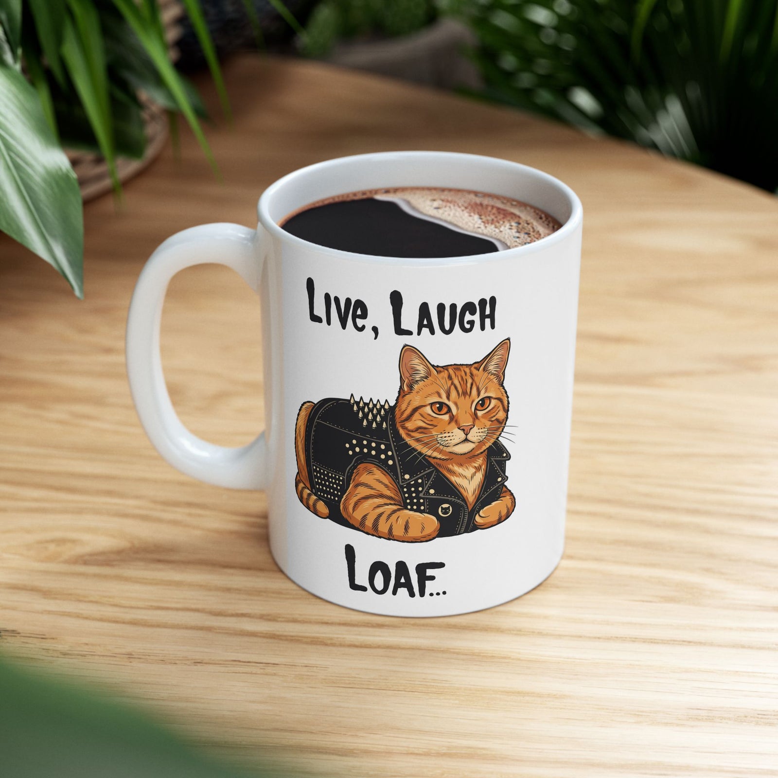 "Live, Laugh, Loaf" Punk Rock Orange Cat Ceramic Mug