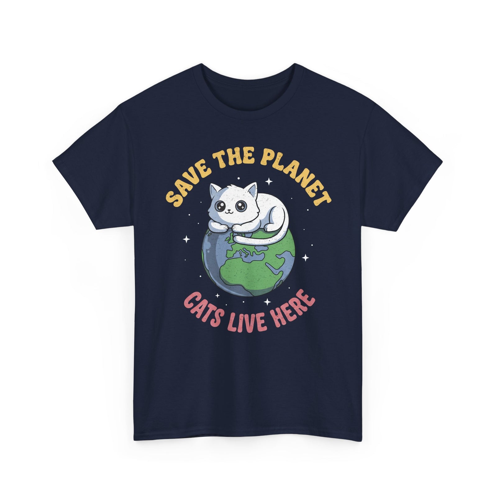 Save The Planet Cats Live Here T-Shirt — Cute White Cat Earth Tee