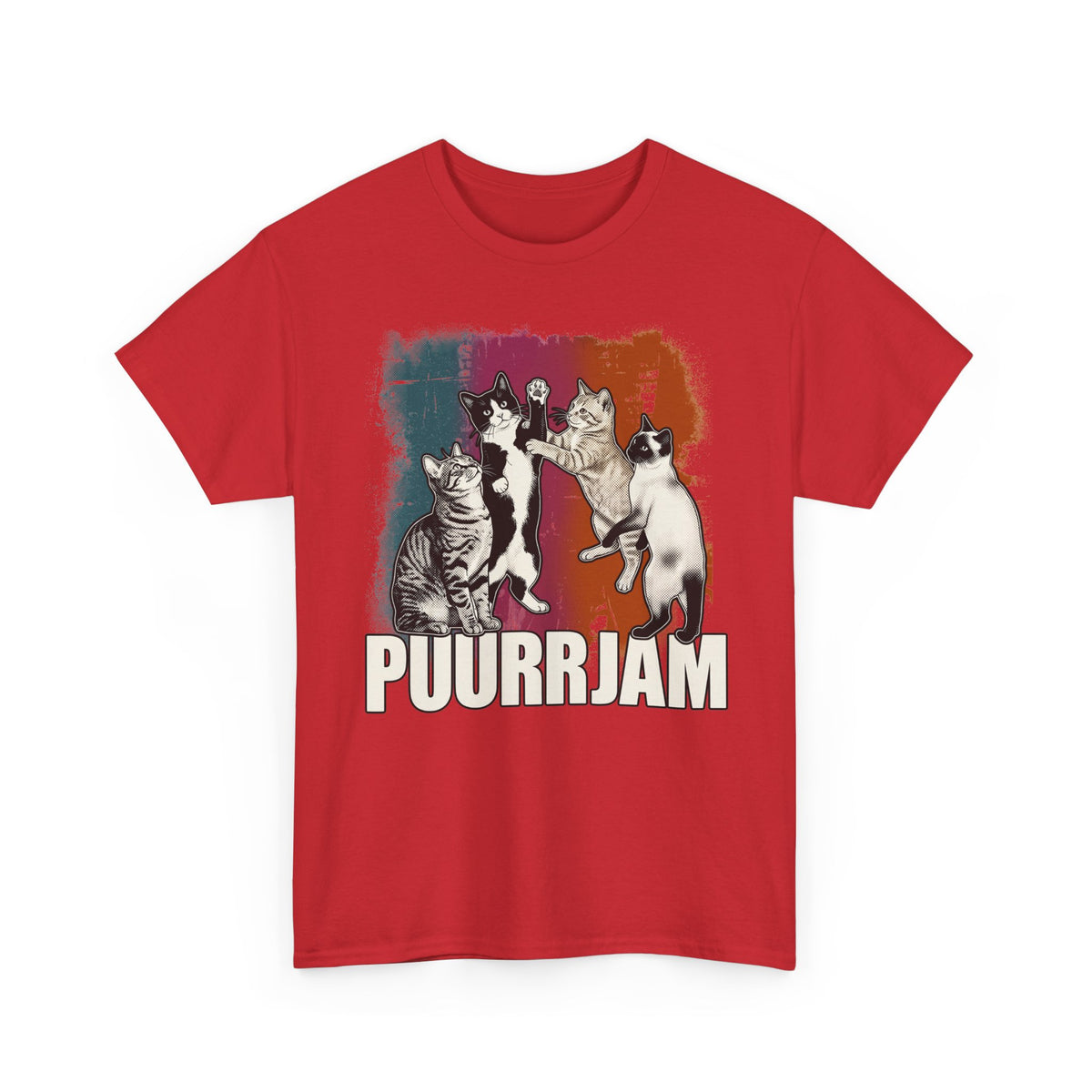 Purrjam Cat Band T‑Shirt — Vintage Retro Feline Music Graphic Tee