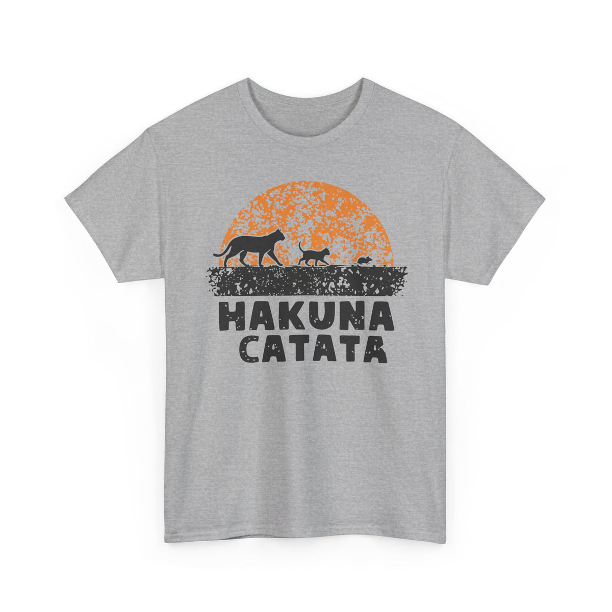 Hakuna Catata T‑Shirt — Funny Cat Rescue Tee with Sunset Silhouette