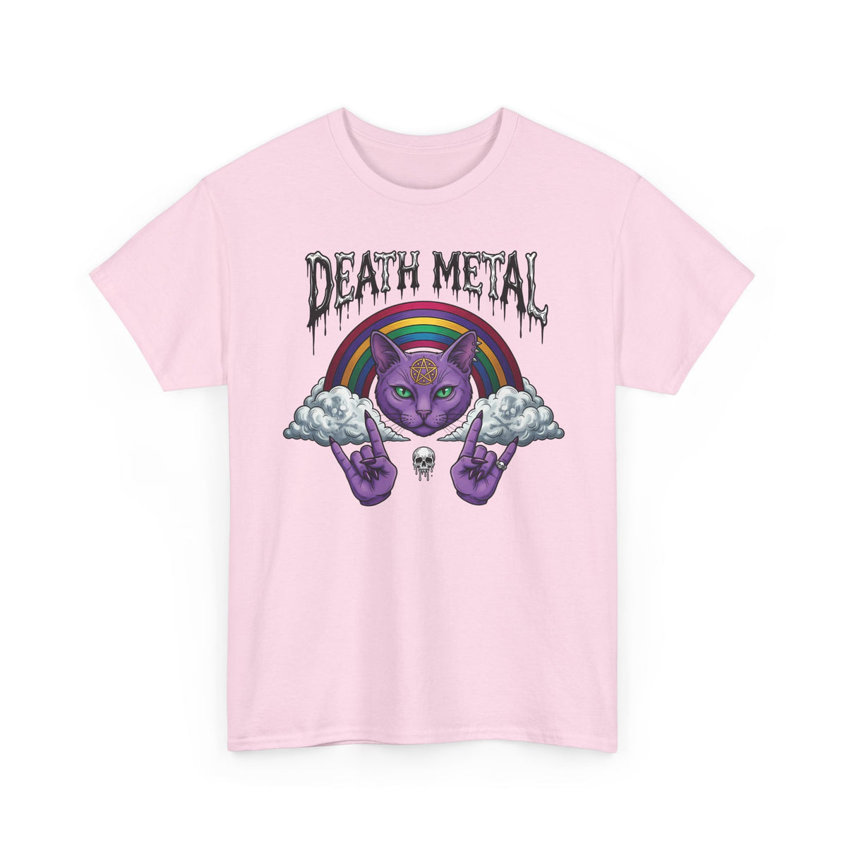 Death Metal Cat T-Shirt — Gothic Black Cat Tee for Metal Fans