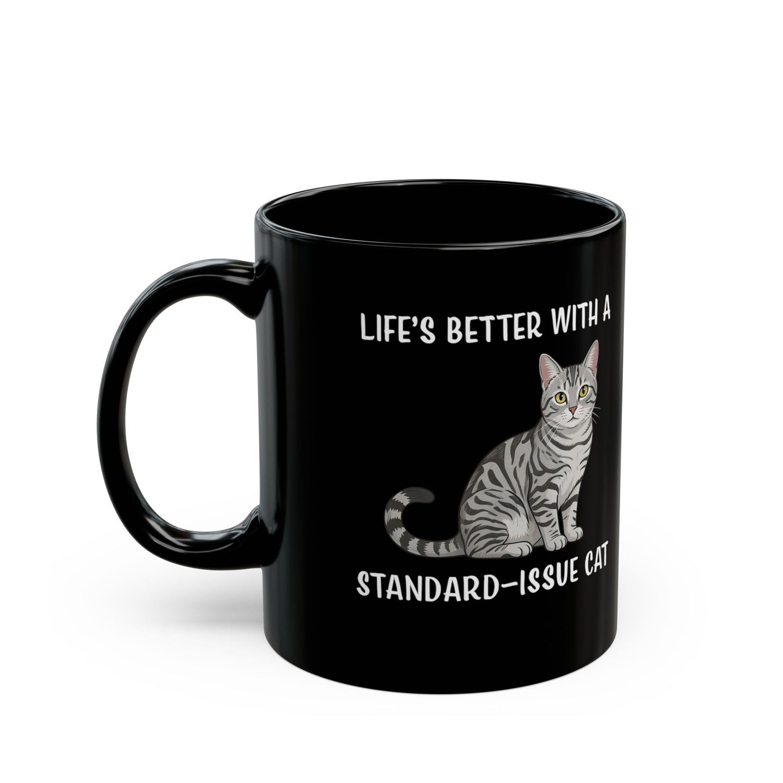 Standard Issue Cat Black Mug Cute Graphic Cat Mug