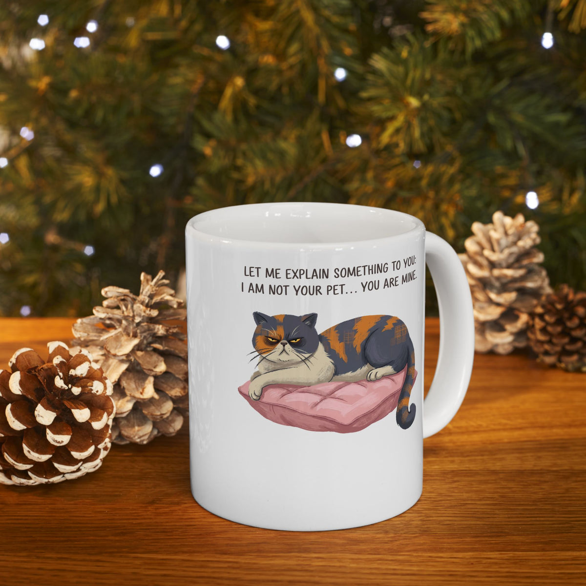 You Are Mine Cat Ceramic Mug — Grumpy Exotic Shorthair Calico Graphic Mug