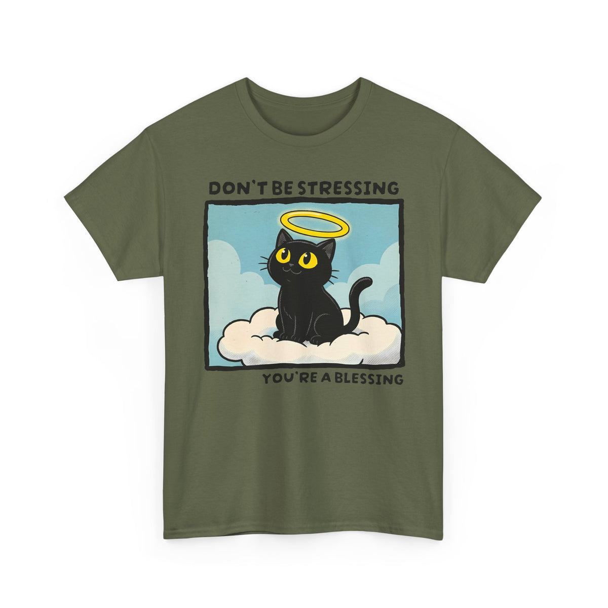 Funny Black Cat Angel T-Shirt “Don’t Be Stressing You’re a Blessing” Cute Cat Graphic Tee