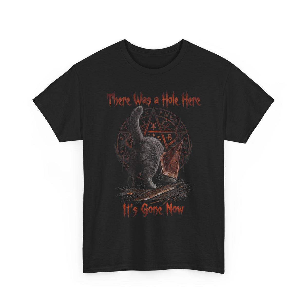 There Was A Hole Here Pyramid Head Cat T-Shirt — Silent Hill Parody Gaming Tee