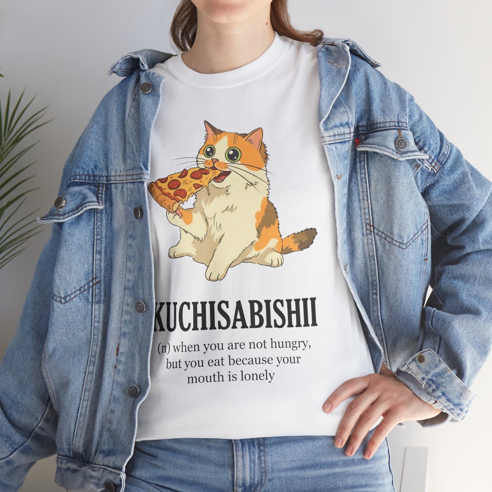 Kuchisabishii Lonely Mouth T-Shirt — Funny Cat Eating Pizza Tee