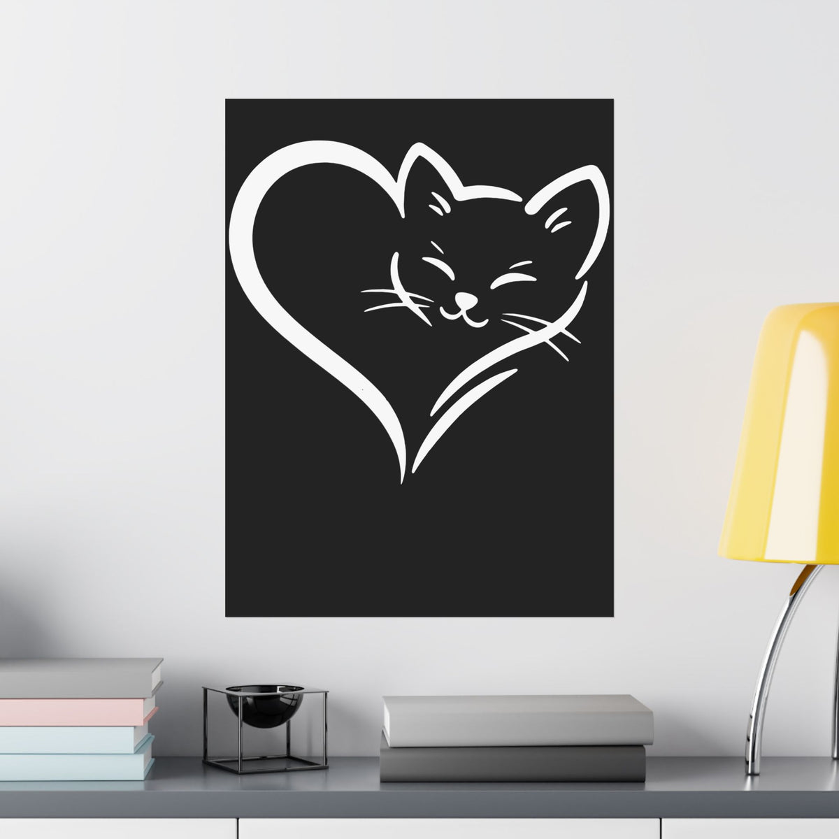 Cute Cat Heart Poster - Cat Lover Gift - Adorable Cat Silhouette Poster