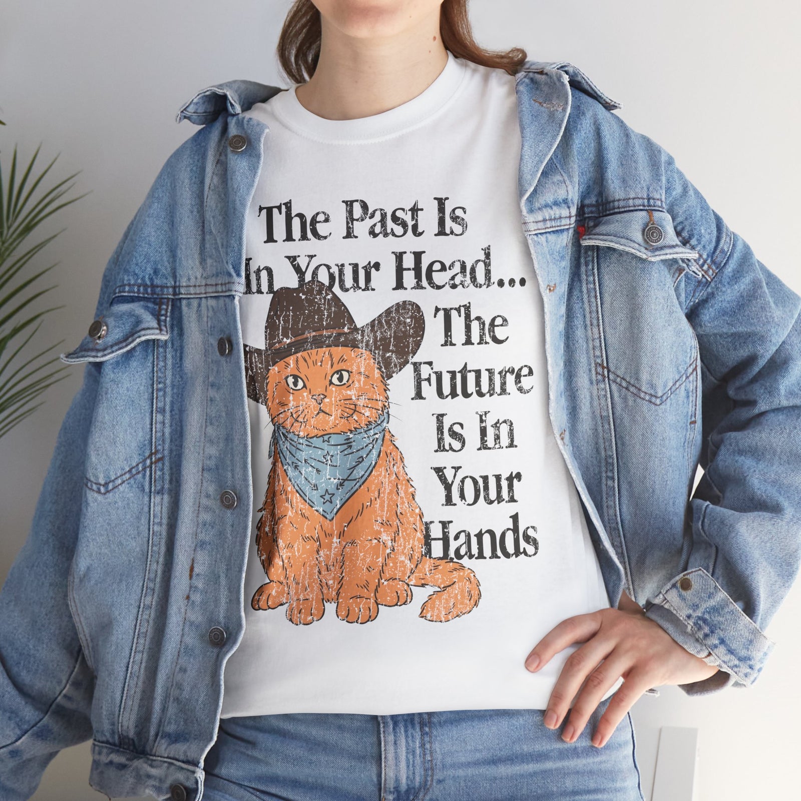 Cowboy Cat T-Shirt The Past Is In Your Head, The Future Is In Your Hands