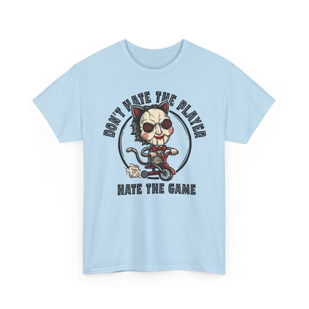Don't Hate The Player Hate The Game SAW Cat T-Shirt — Funny Jigsaw Puppet Tee