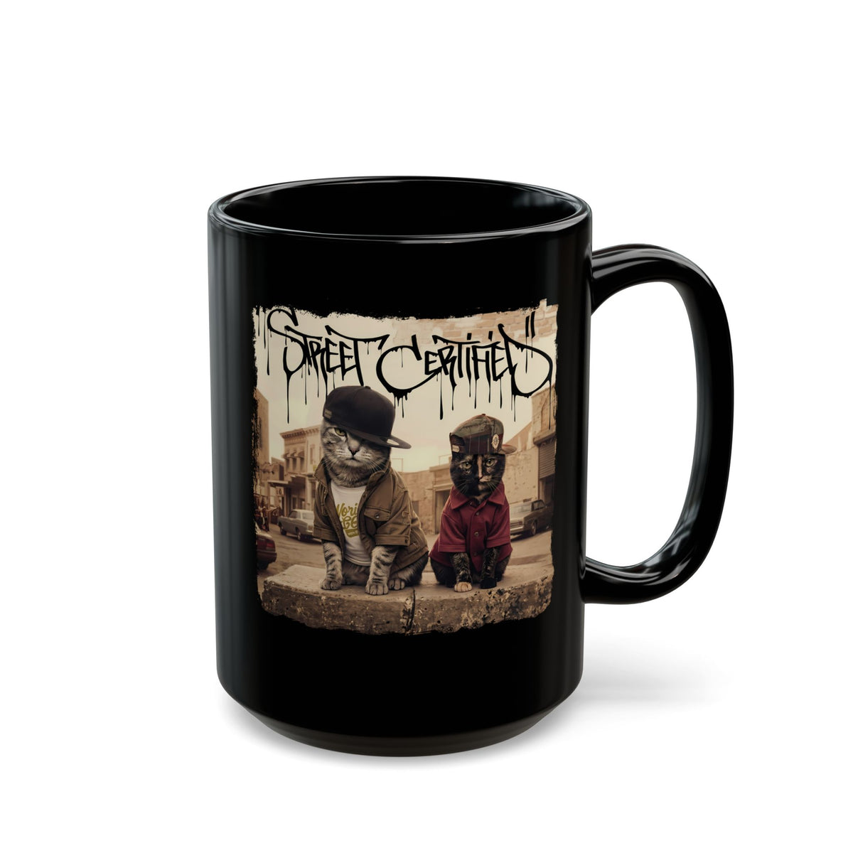 Funny Streetwear Cats "Street Certified" Retro Graphic Mug