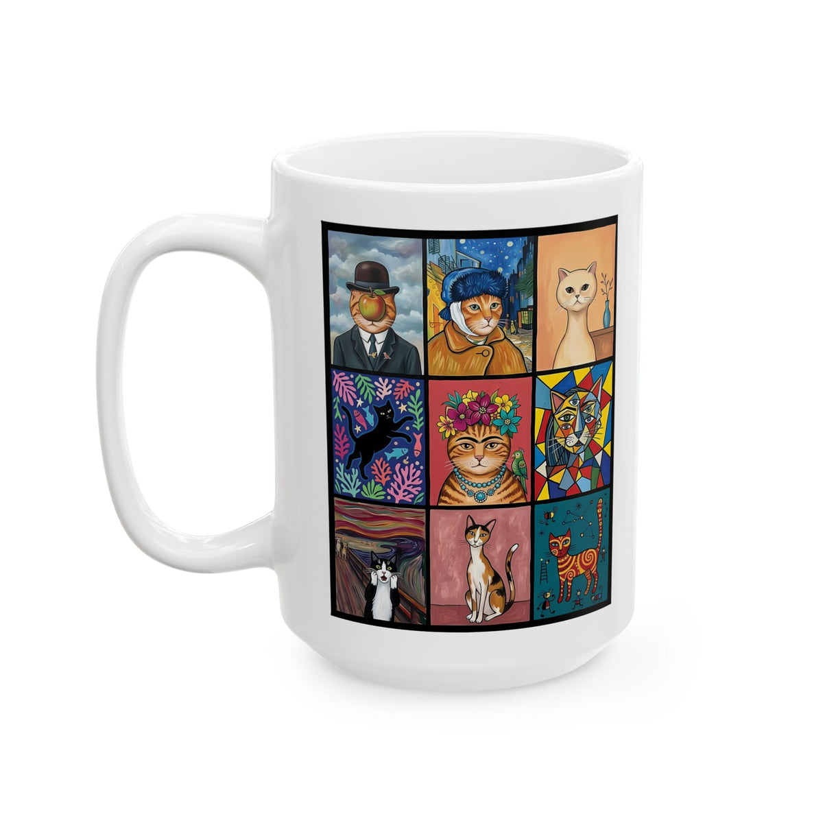 Cats & Art Graphic Ceramic Mug — Artworks and Cats Design