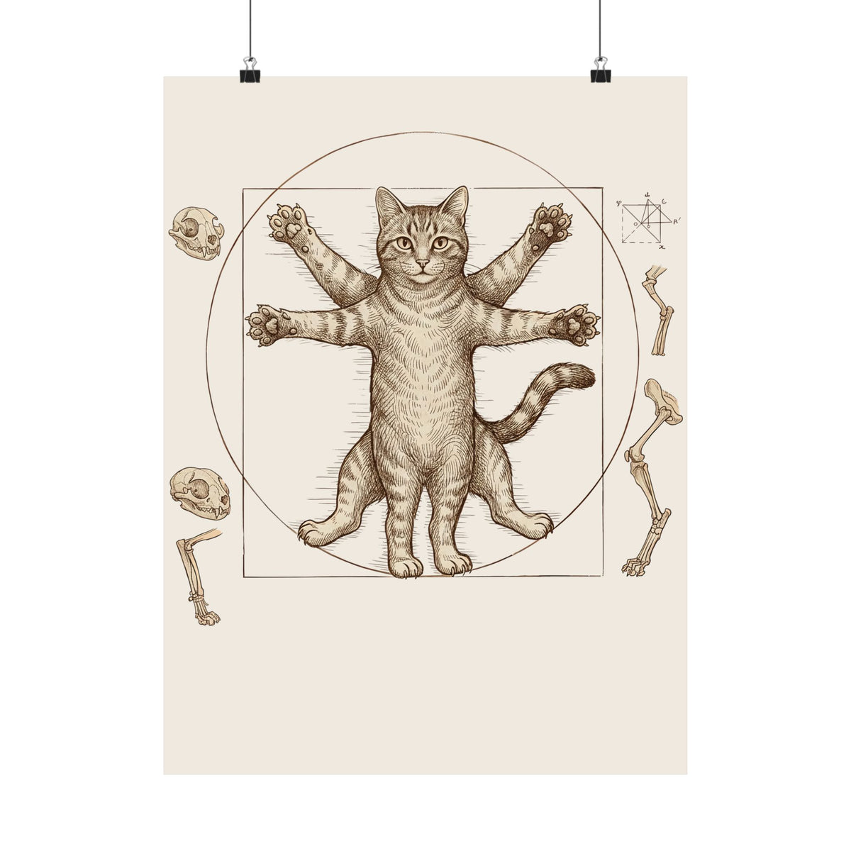 Vitruvian Cat Poster — Anatomical Cat Art Poster