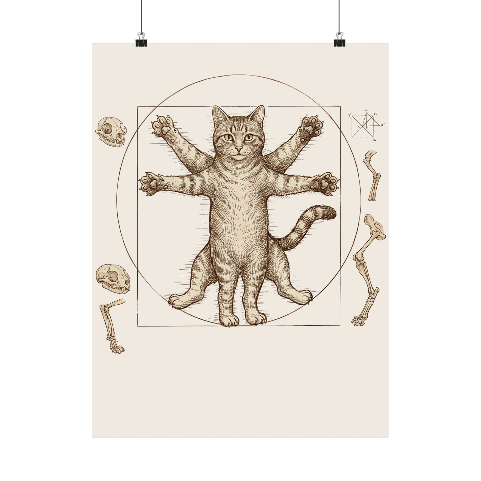 Vitruvian Cat Poster — Anatomical Cat Art Poster