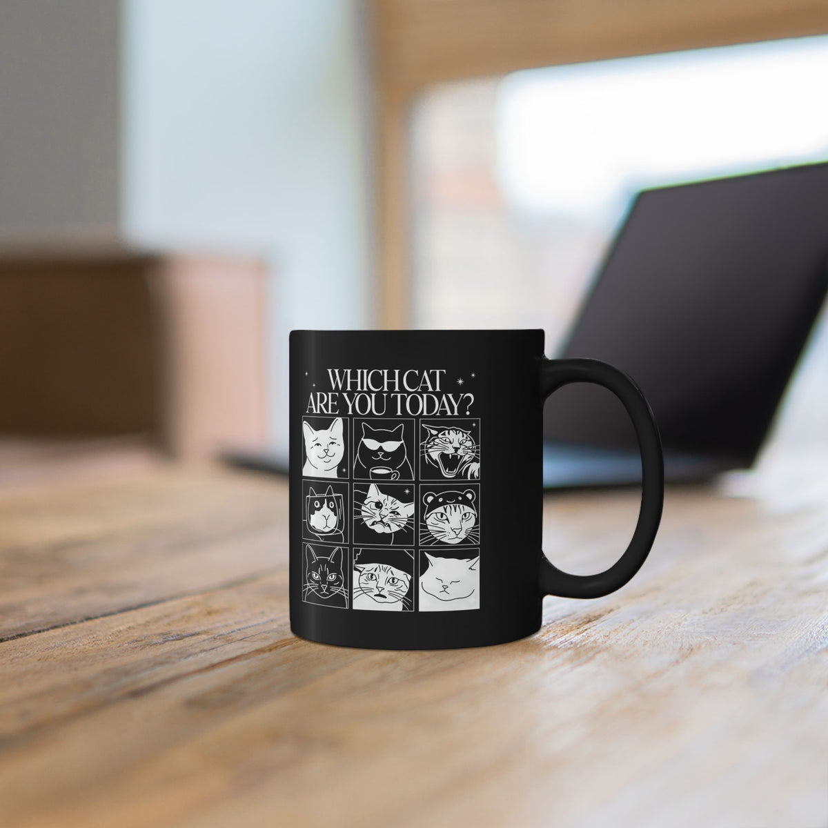 Which Cat You Choose Today Black Mug — Playful Cat Lover Graphic Mug