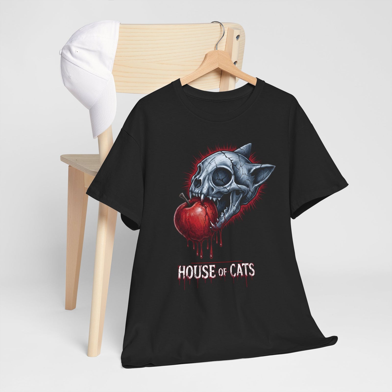 House Of Cats T-Shirt — Gothic Cat Skull Dripping Apple Tee