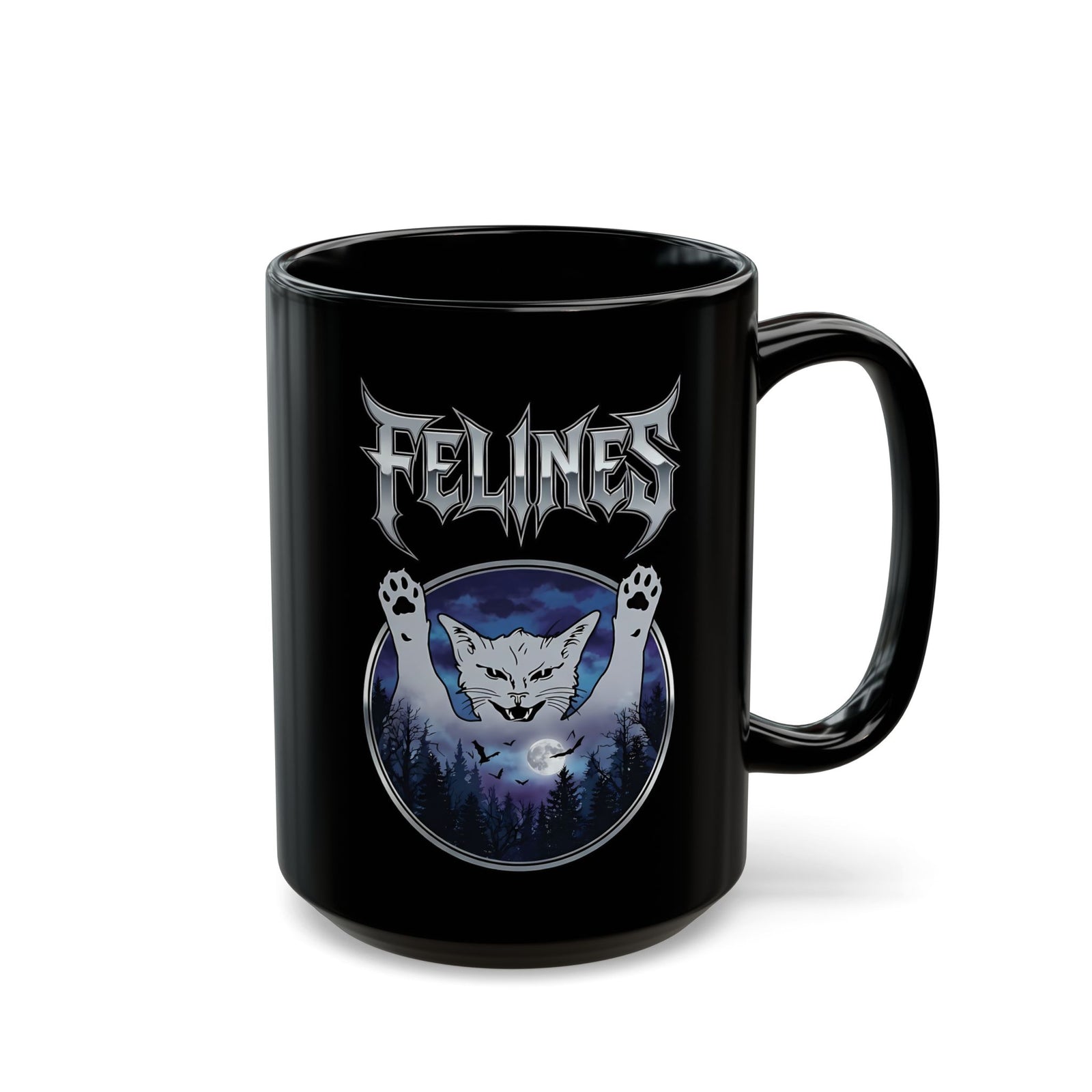 Felines Ghost Black Mug — Spooky Cat Graphic Mug