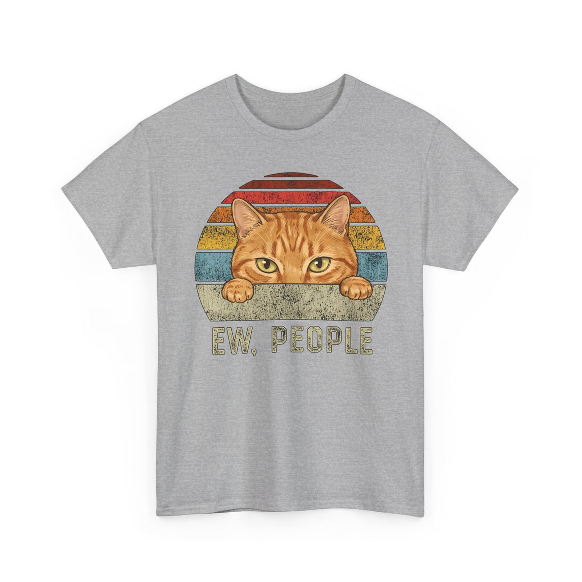 Ew People Orange Cat T-Shirt — Funny Retro Sunset Introvert Graphic Tee
