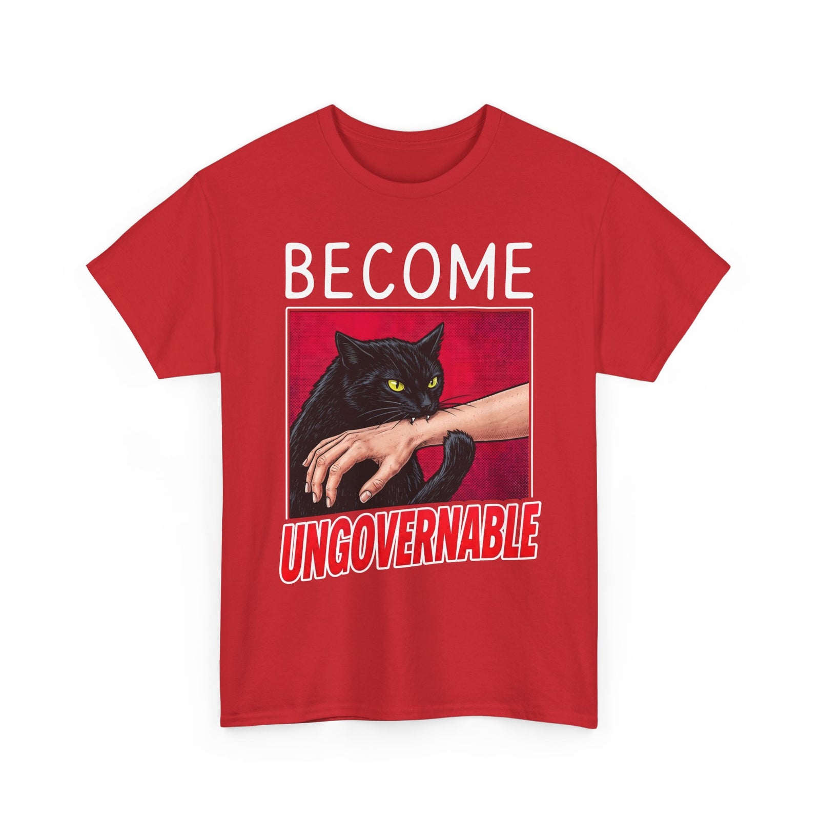 Become Ungovernable Black Cat T-Shirt — Funny Rebel Feline Biting Arm Tee