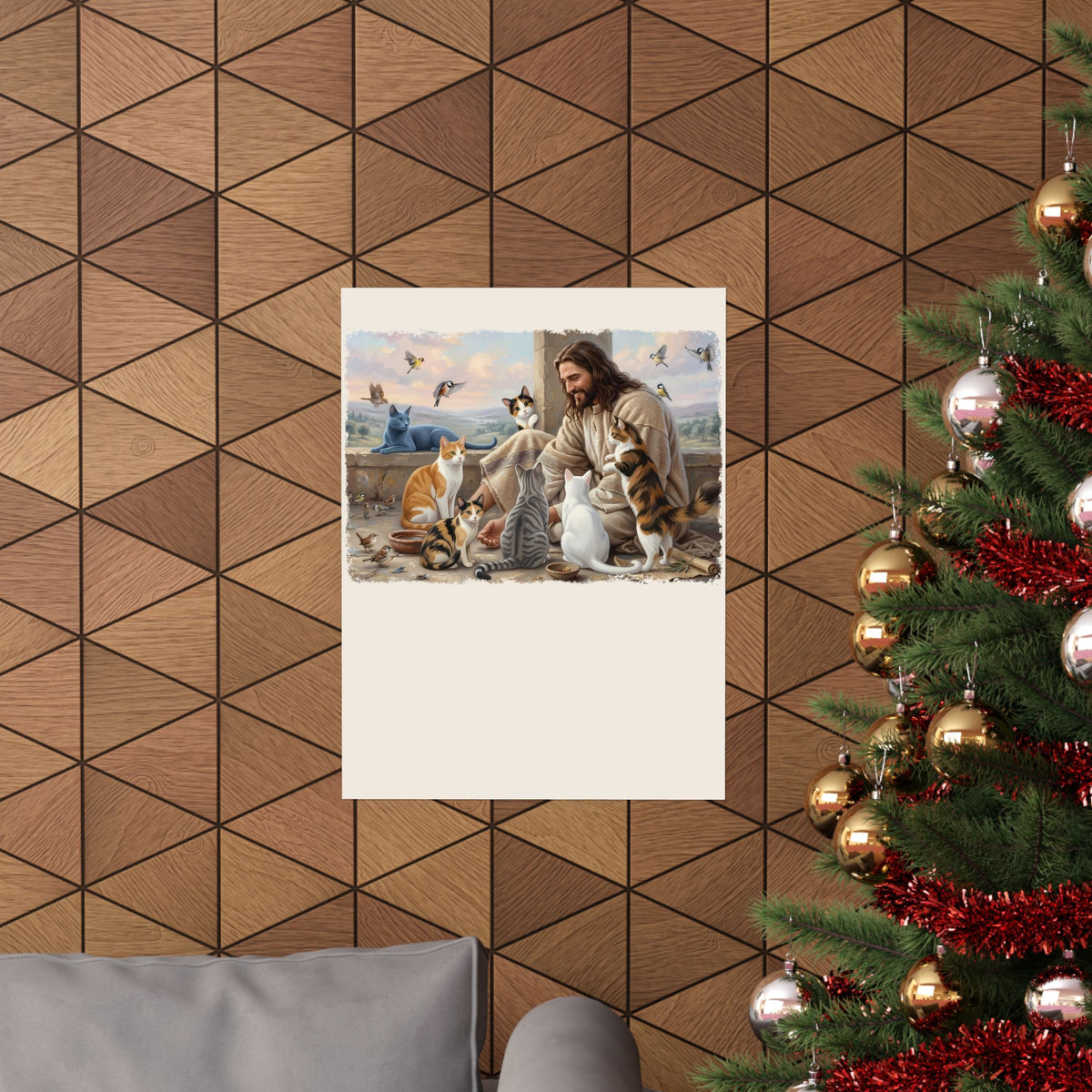 Jesus Surrounded by Cats Poster — Religious Cat Lover Poster