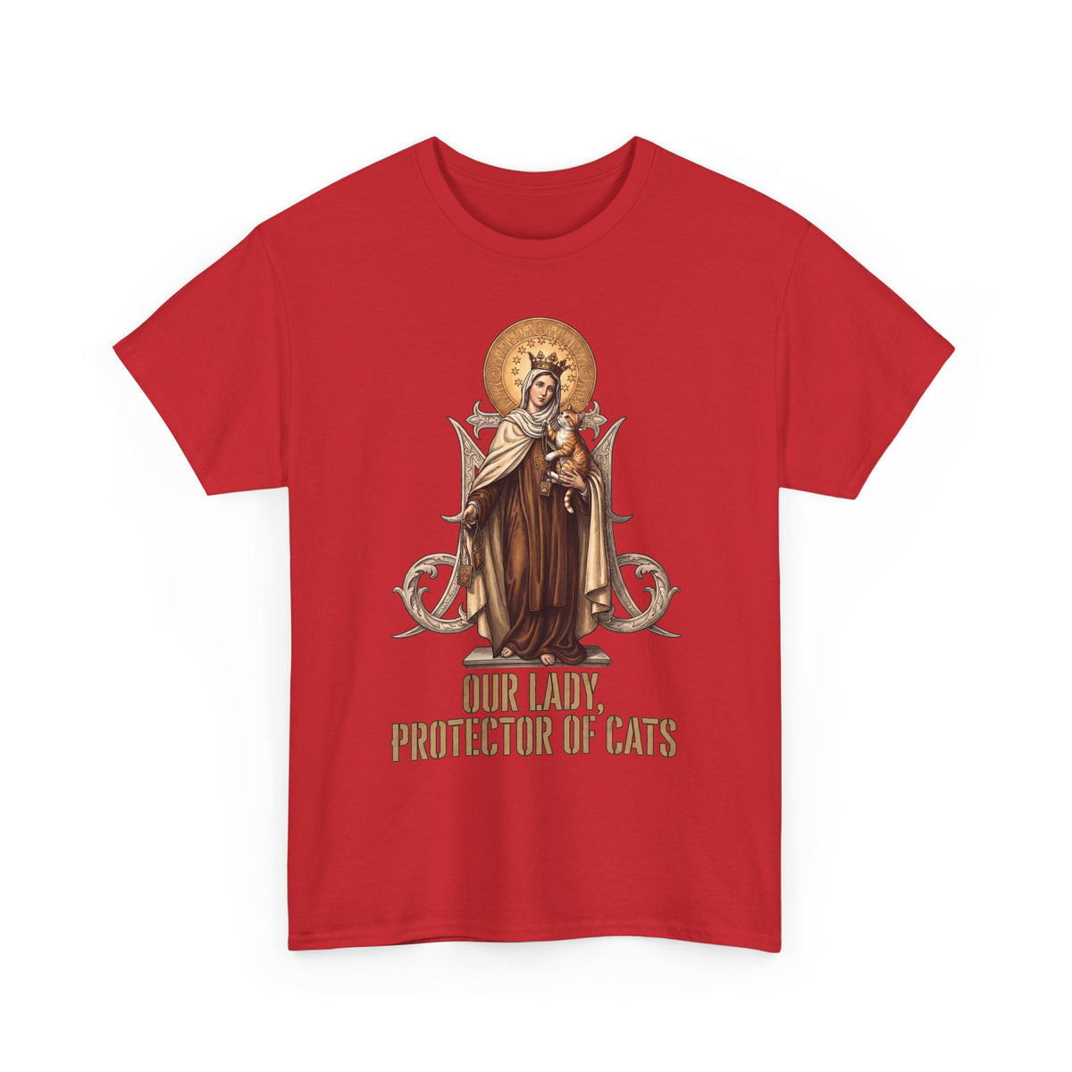 Our Lady Protector Of Cats T-Shirt — Sacred Feline Religious Parody Tee