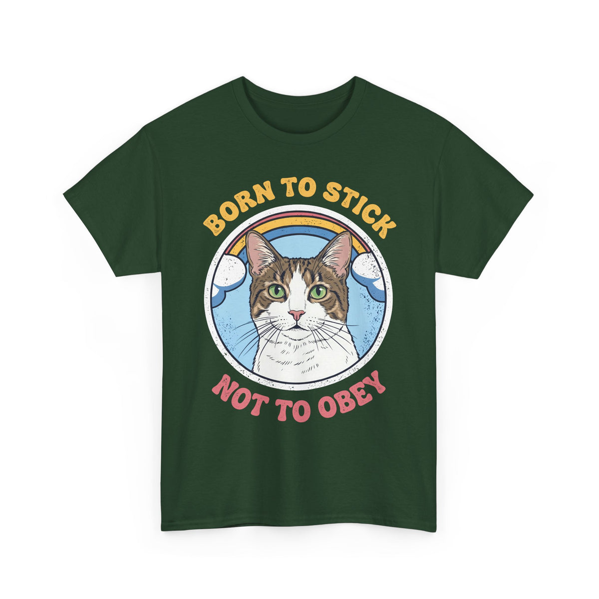 Born To Stick Not To Obey T-Shirt — Retro Rainbow Cat Graphic Tee