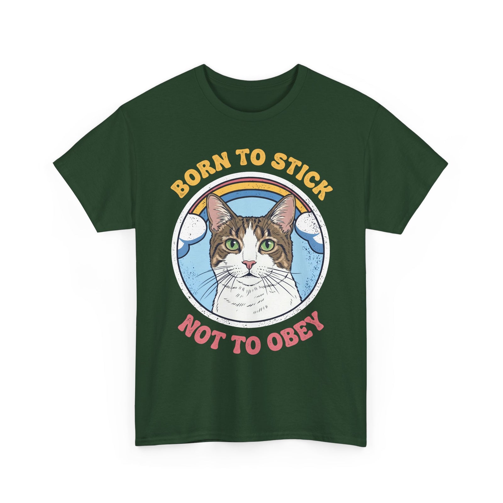 Born To Stick Not To Obey T-Shirt — Retro Rainbow Cat Graphic Tee