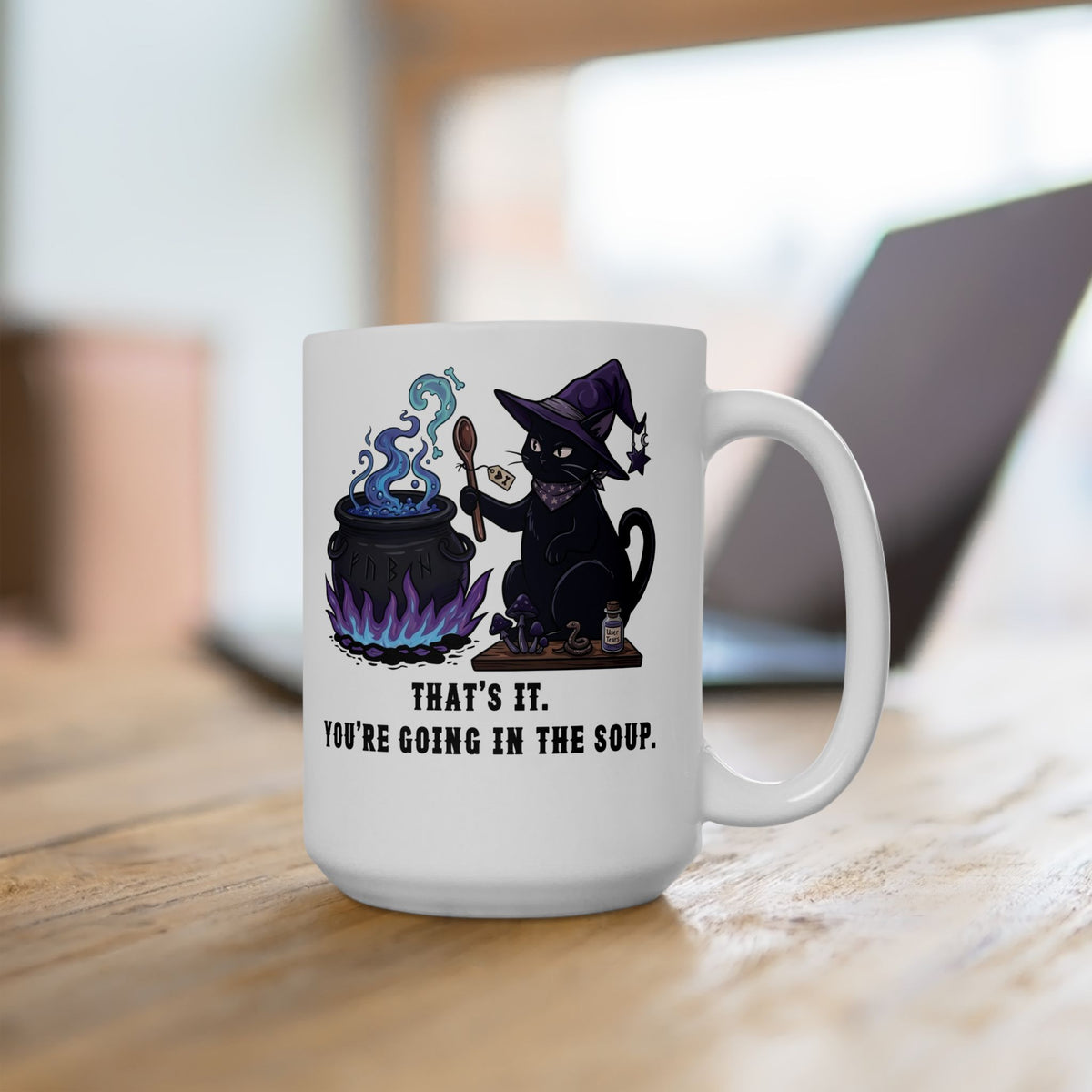 Black Cat “Purrfect Potion” Mug — Witchy Cat Graphic Ceramic Mug