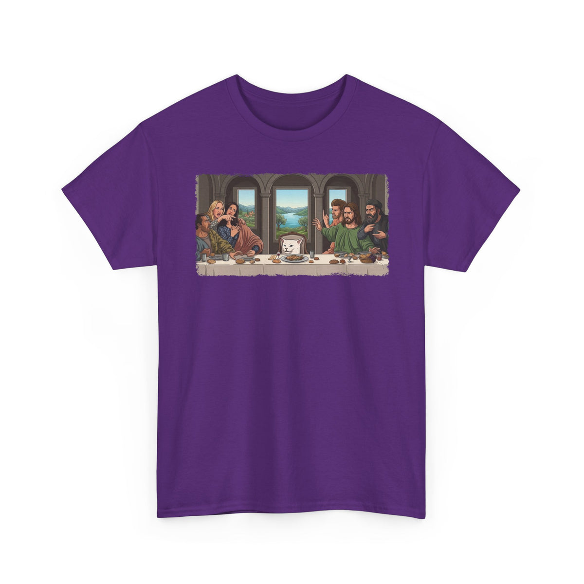 Last Supper x Woman Yelling at Cat Tee — Funny Religious Art Mashup T-Shirt