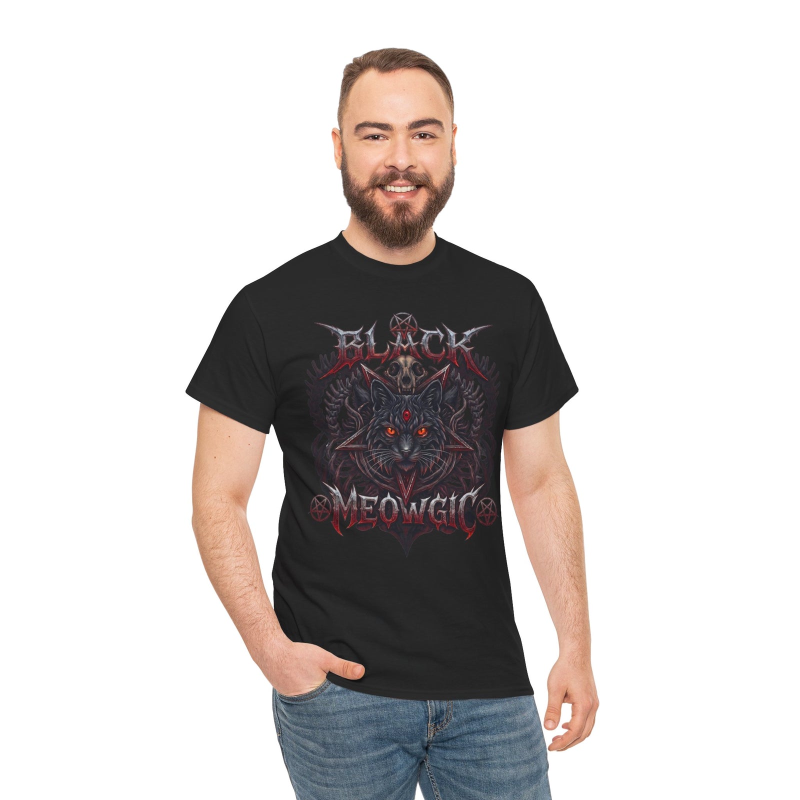 Black Meowgic Cat T-Shirt — Death Metal Occult Black Cat Tee