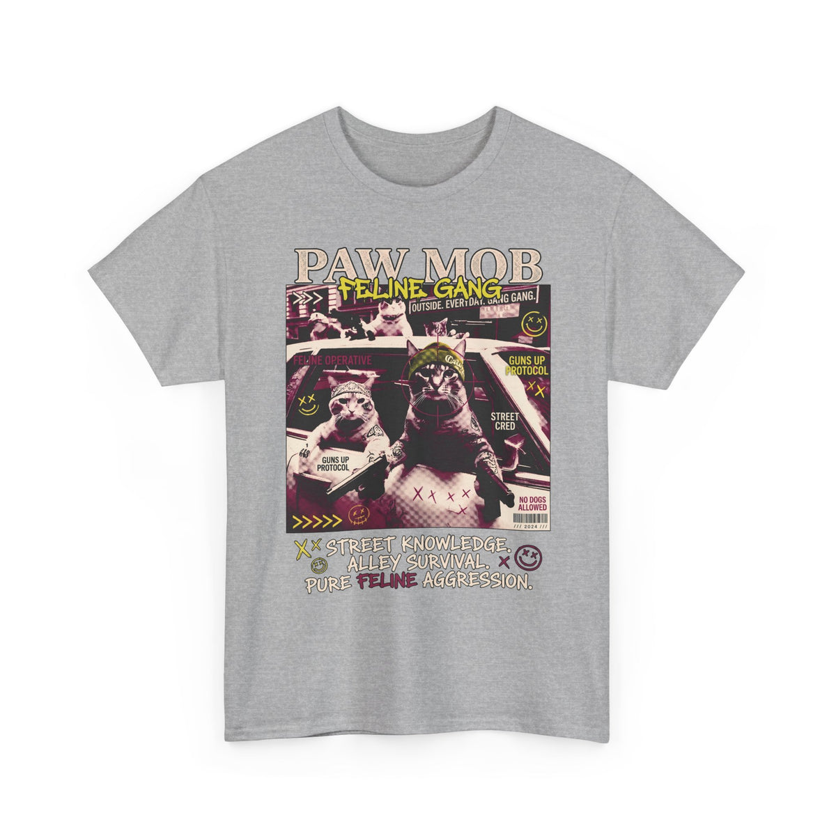 Paw Mob Feline Gang T-Shirt — Edgy Gangster Cat Streetwear Tee