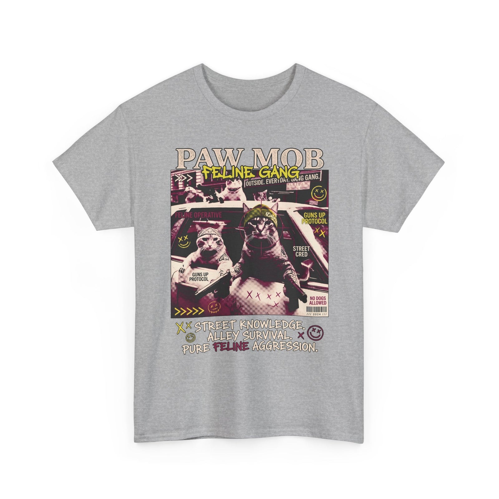 Paw Mob Feline Gang T-Shirt — Edgy Gangster Cat Streetwear Tee