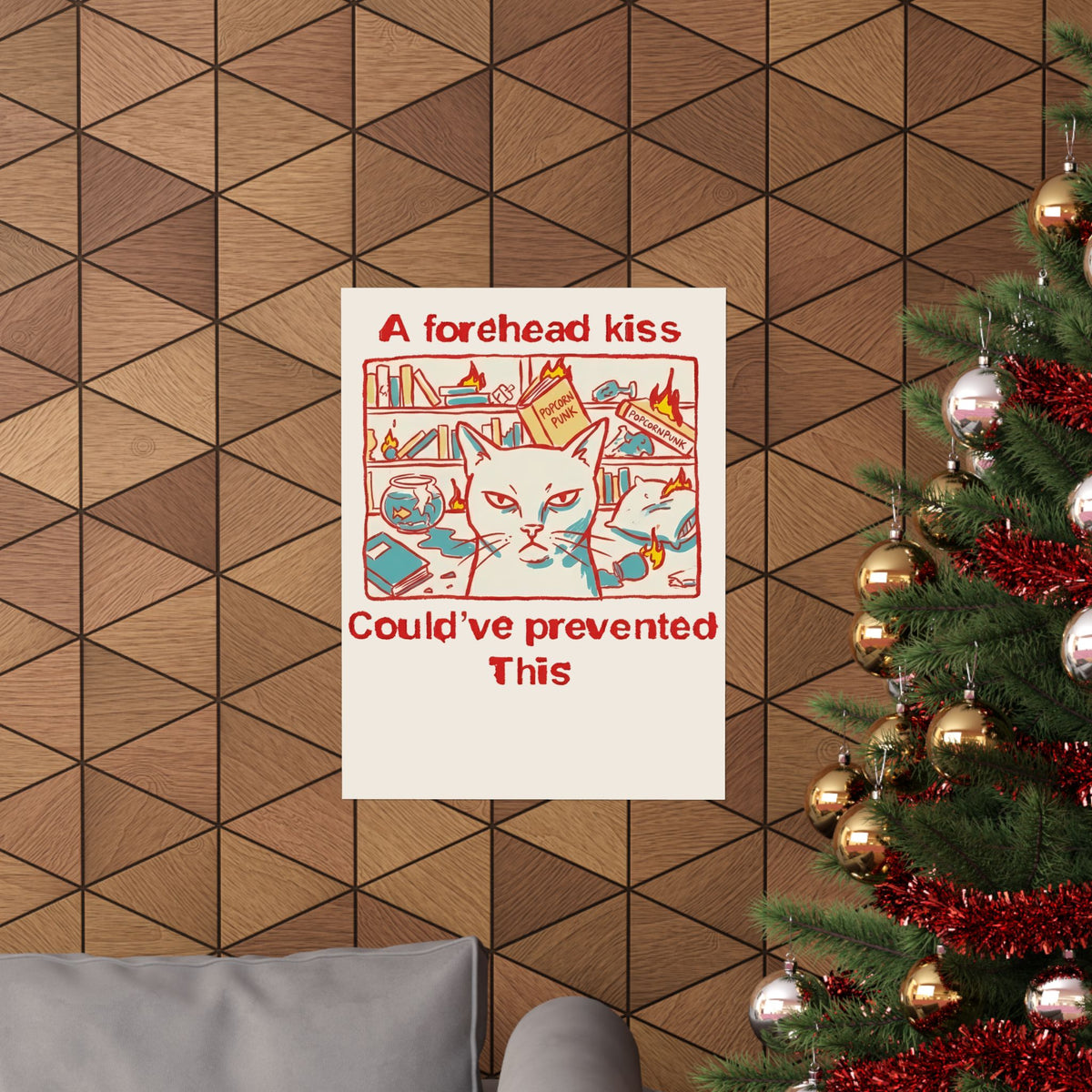 Naughty Cat Forehead Kiss Poster - Funny Cat Lover Poster