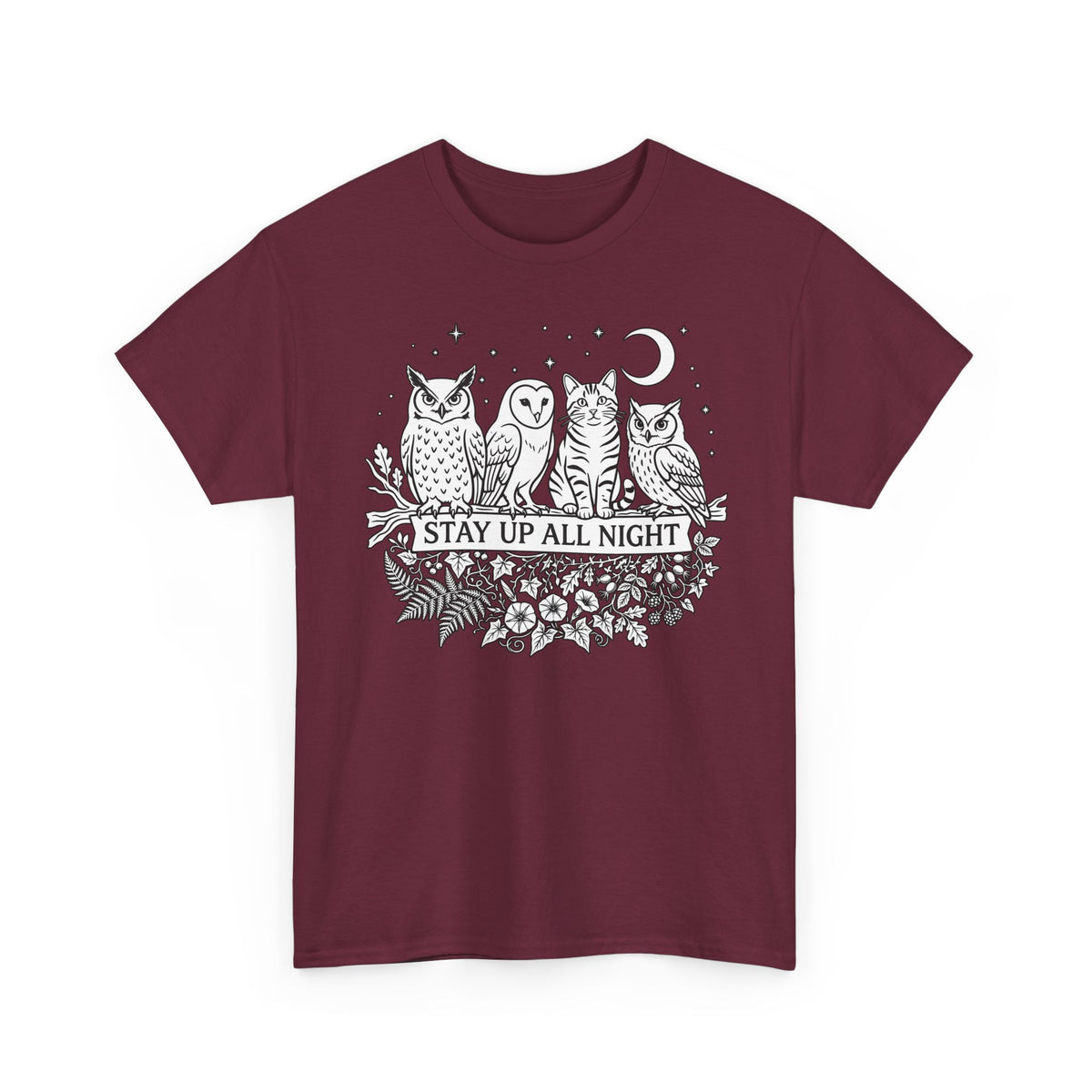 Cat Stays Up All Night T-Shirt — Cute Night Owl Cat Tee